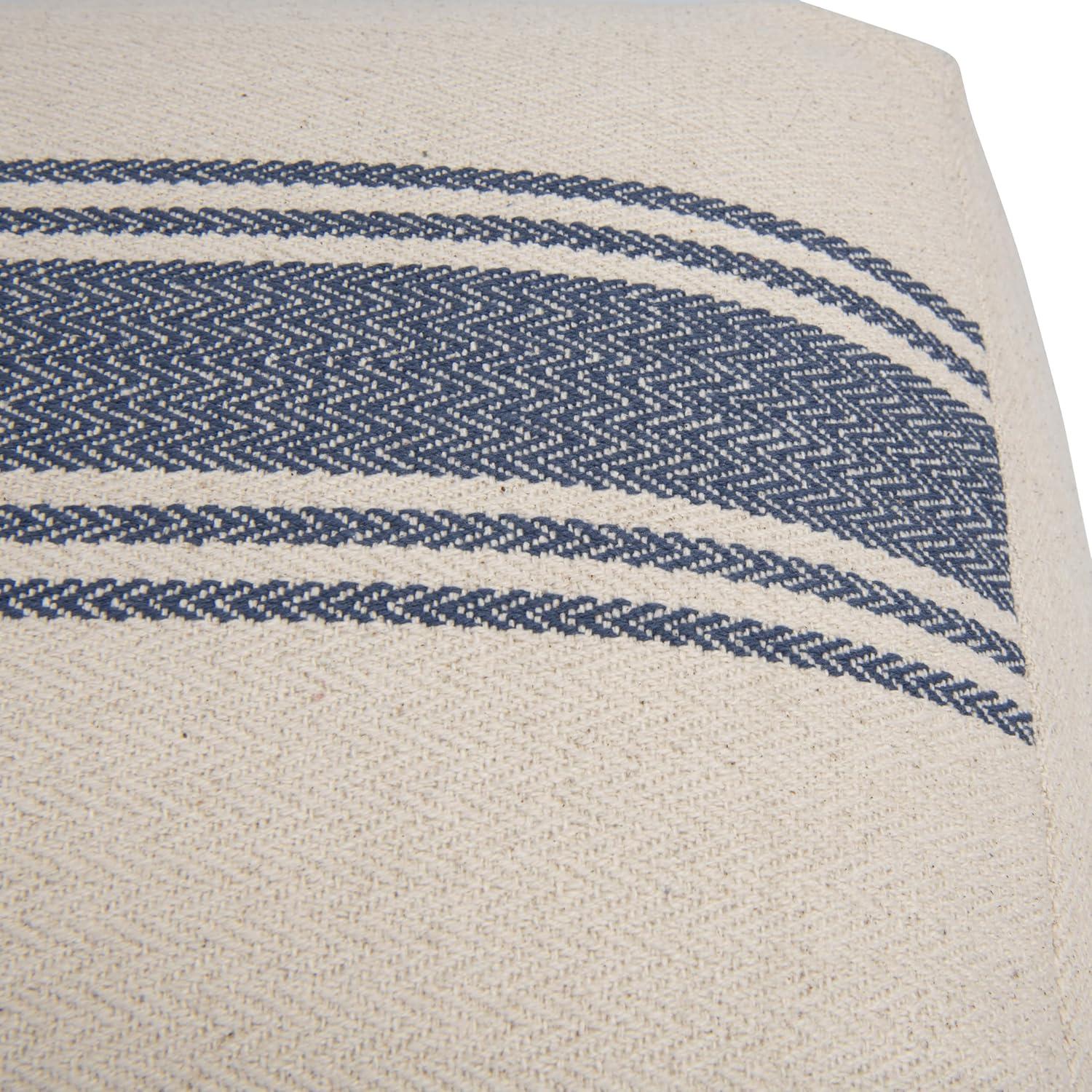 Creative Co-Op Striped Square Canvas Pouf, Blue