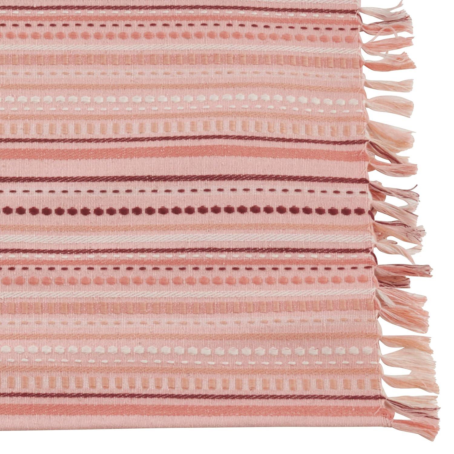 Salmon Cotton Rectangular Stitched Table Mats, Set of 4