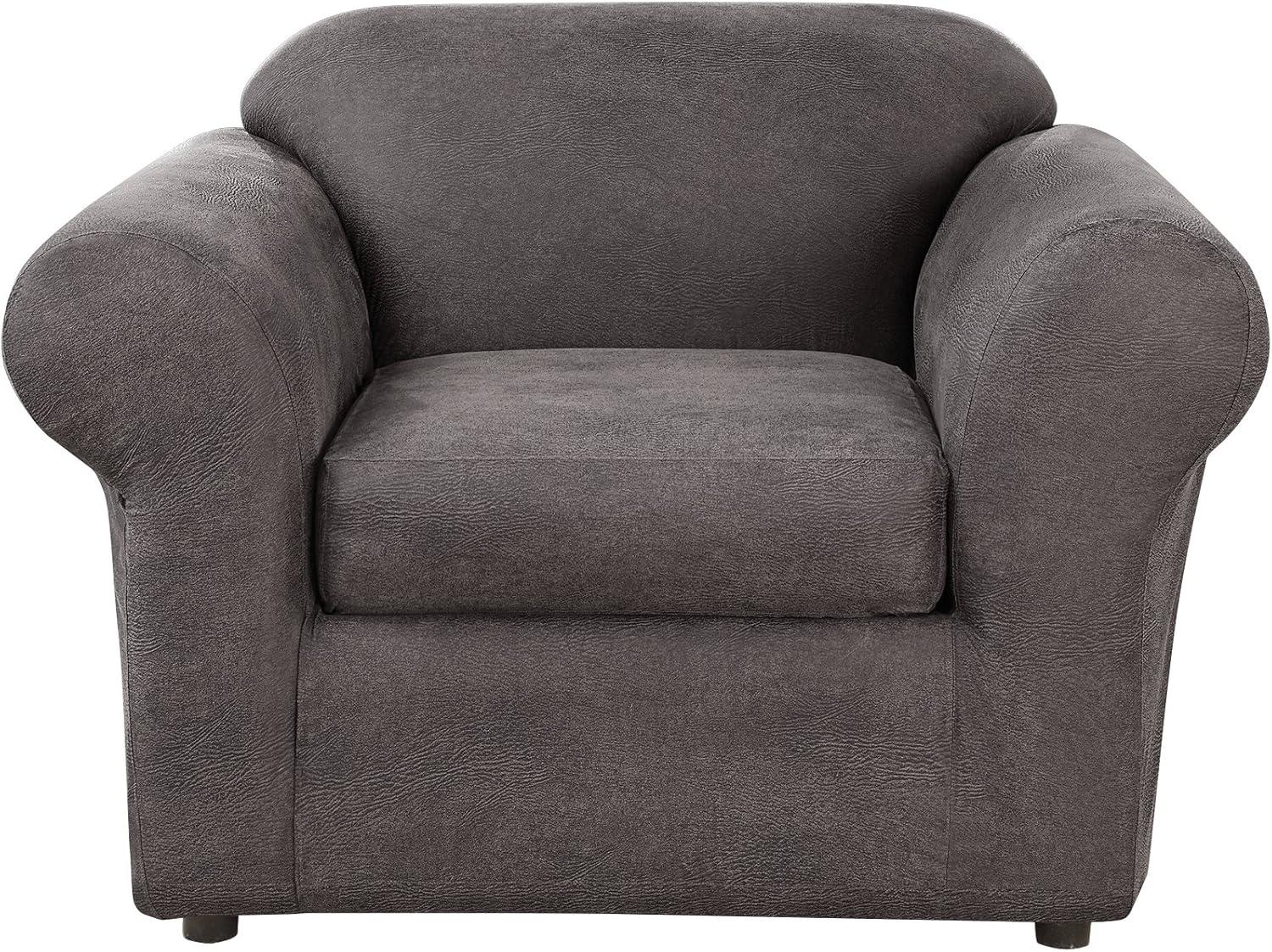 2pc Ultimate Stretch Leather Chair Slipcovers Slate - Sure Fit: Box Cushion Compatible, Machine Washable
