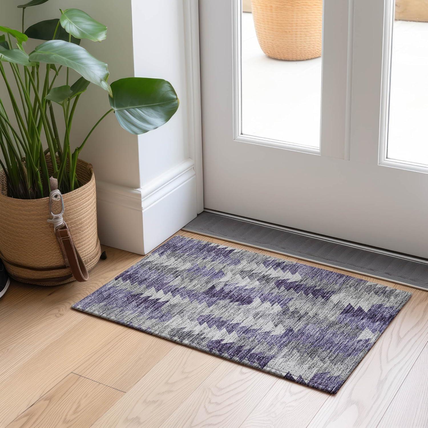 Purple and Gray Synthetic Flat Woven Washable Rug