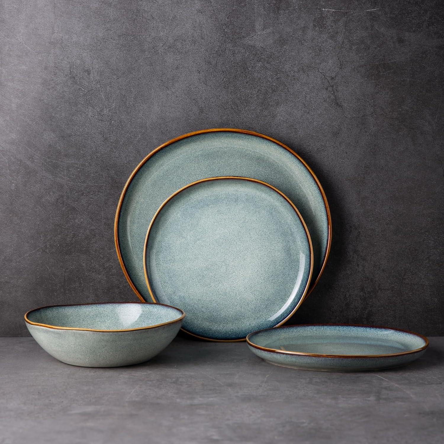 Handmade Gray Blue Ceramic 24oz Cereal Soup Salad Bowls Set