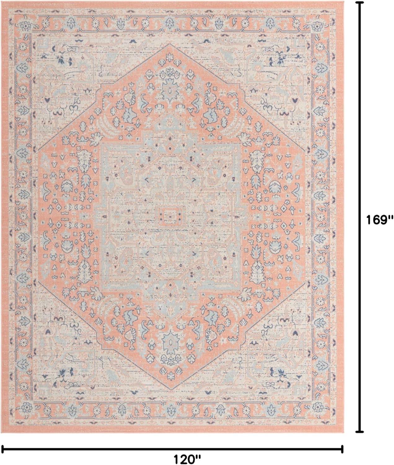 Powder Pink Medallion Synthetic Easy-Care Round Rug