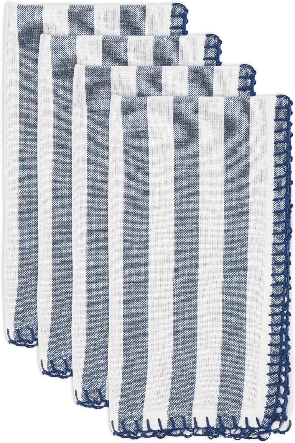 Saro Lifestyle Lively Pompom Border Striped Napkin (Set of 4)