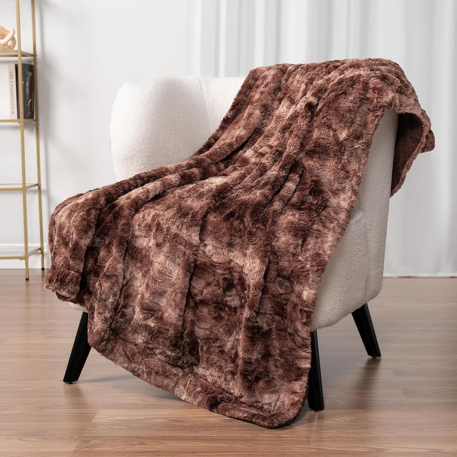 PAVILIA Tie-Dye Faux Fur Throw Blanket, Furry Fuzzy Fluffy Shaggy Plush Warm Reversible Thick for Bed Couch Sofa