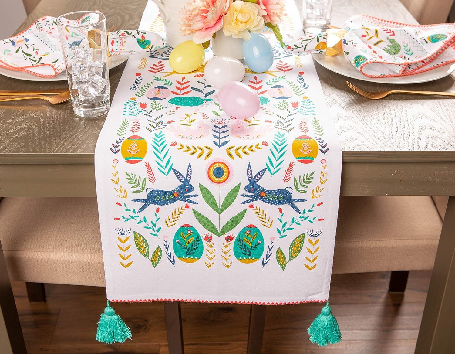 DII Easter Folk Garden Embellished Table Runner, 72 x 14", 100% Cotton