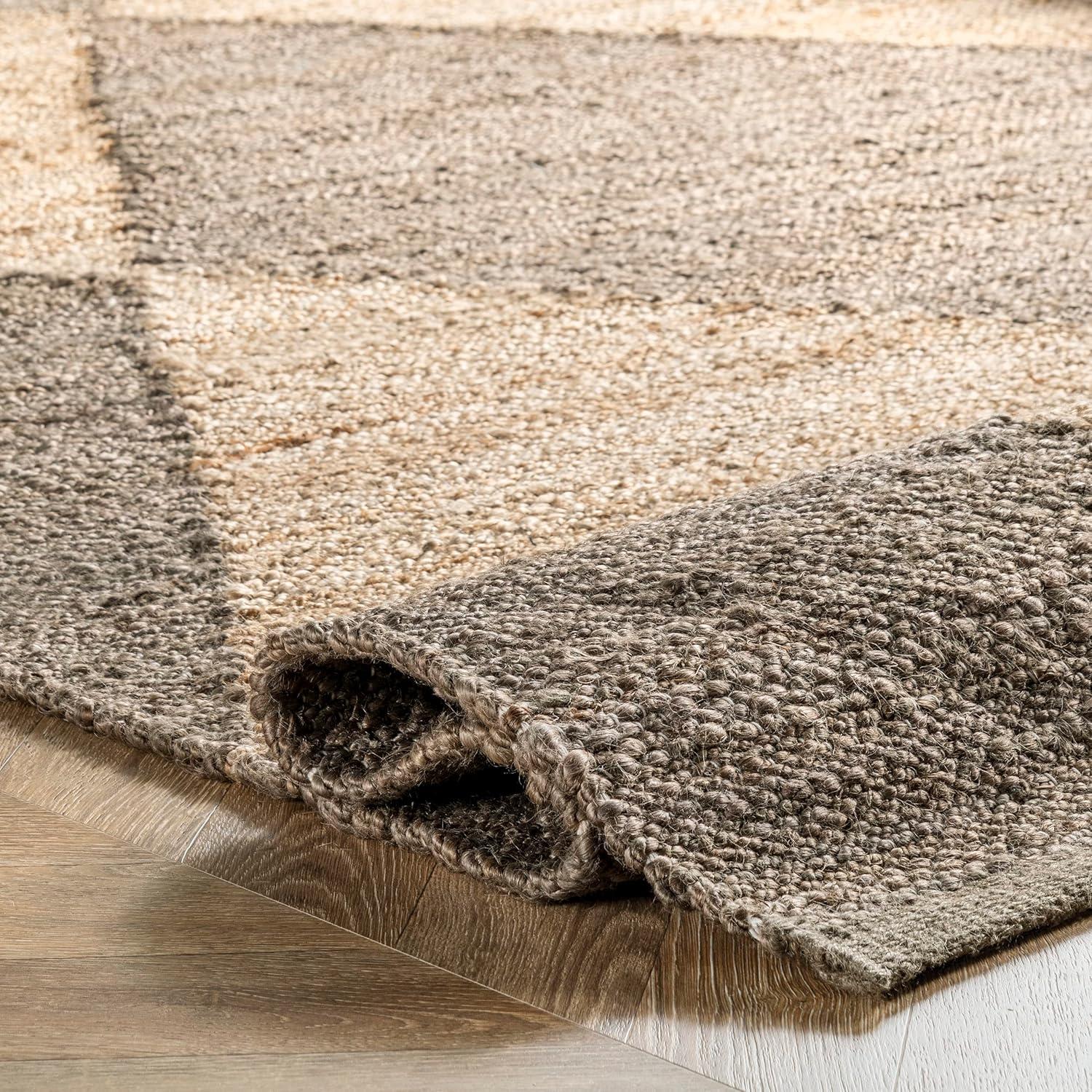 Handcrafted Gray Cotton-Jute Blend Rectangular Rug, 64in