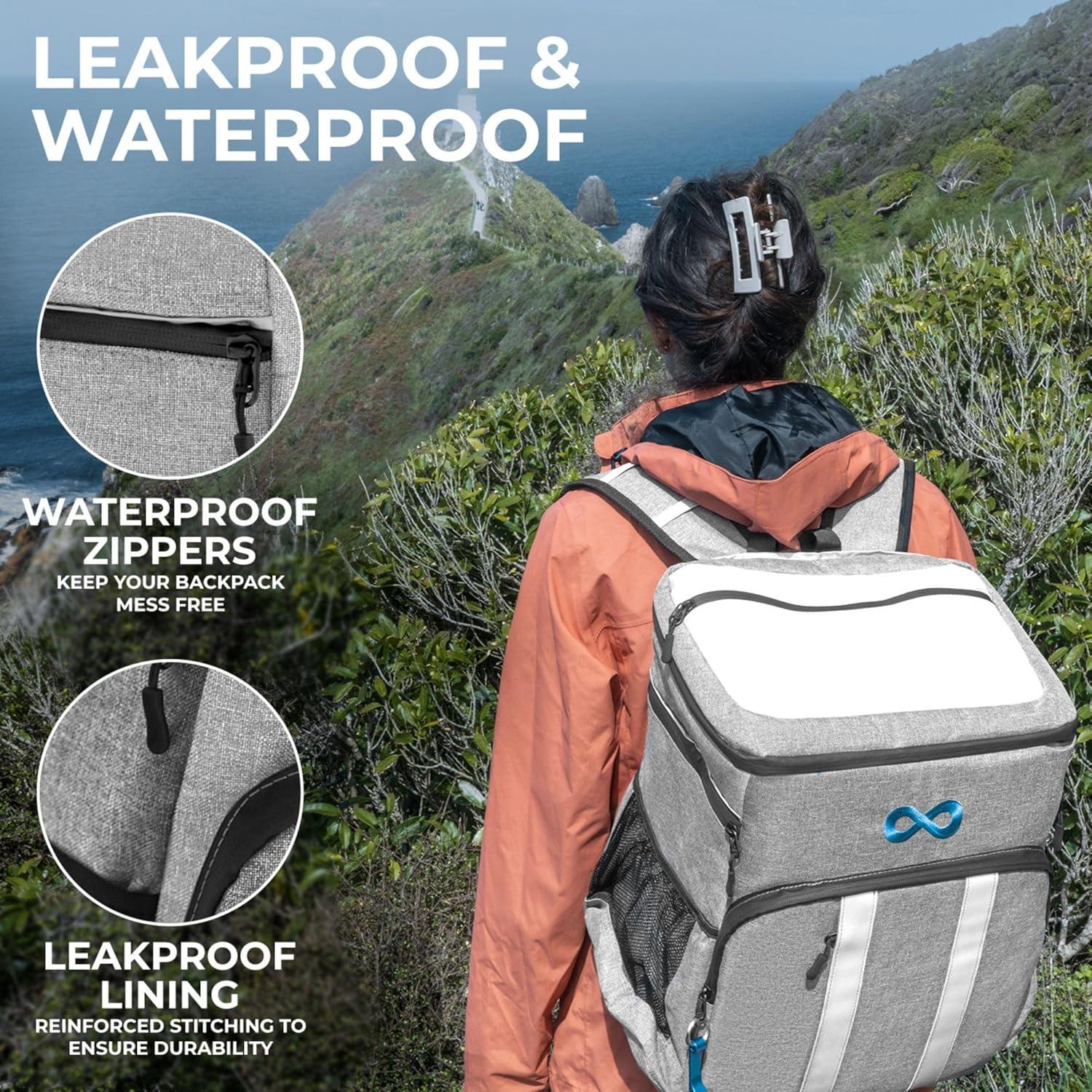 Everlasting Comfort Insulated Cooler Backpack Leak Proof Thermal Bag Picnic Backpack, Gray