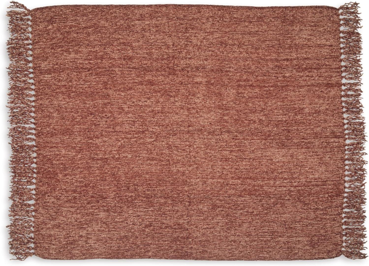 Tamish Rust Polyester Throw Blanket with Knotted Fringe