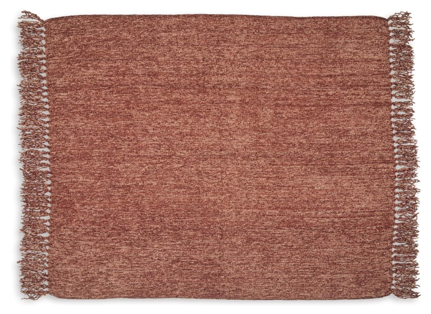 Tamish Rust Polyester Throw Blanket with Knotted Fringe
