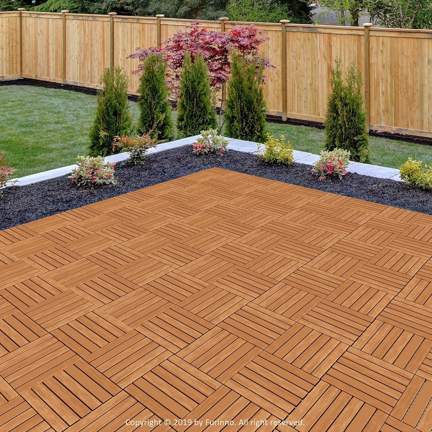 Furinno Tioman Outdoor Floor Decking Wood Tile Interlock 10PC/CTN, Honey Oak Color, FG181034