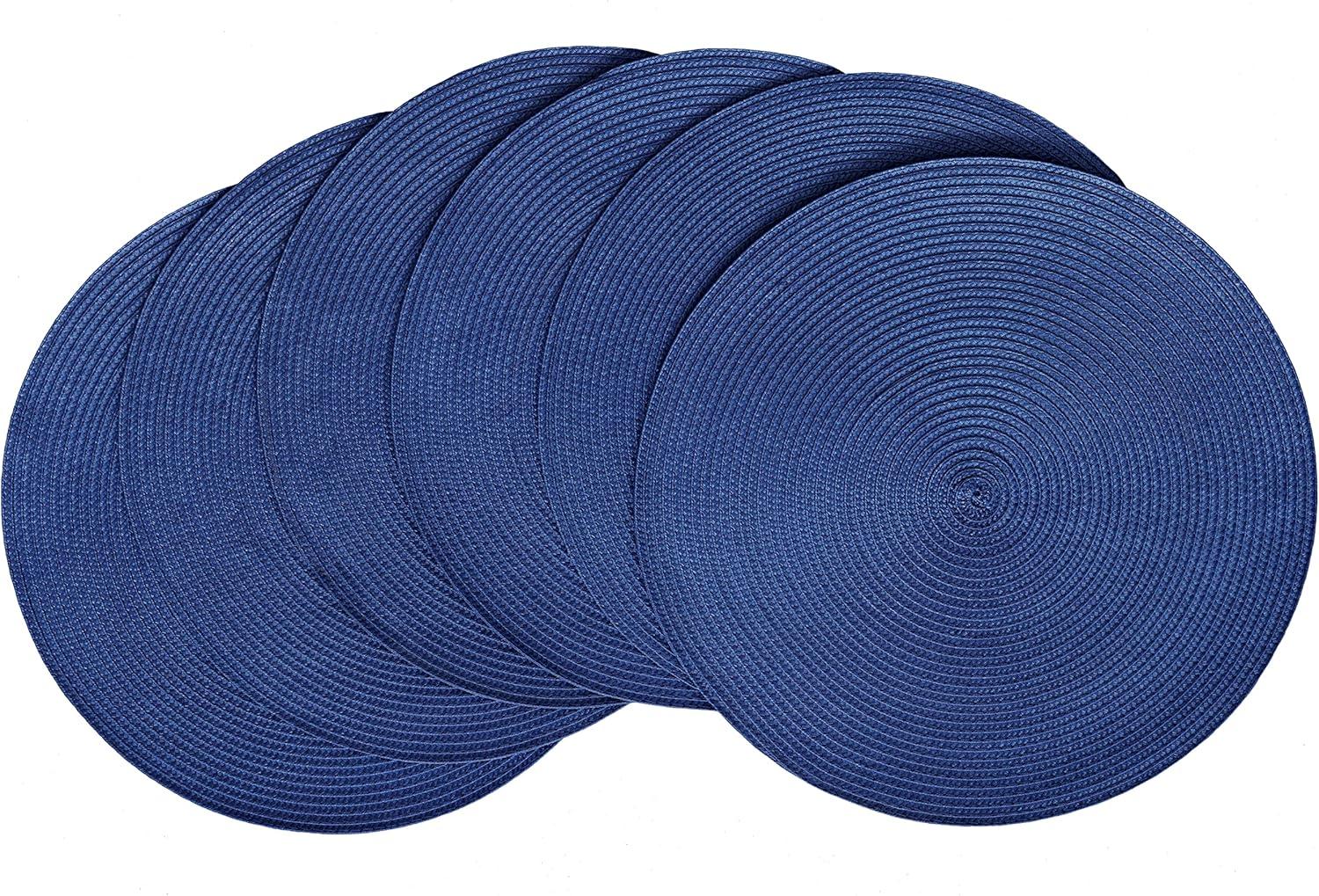 Nautical Blue 15'' Round Woven Polypropylene Placemats, Set of 6