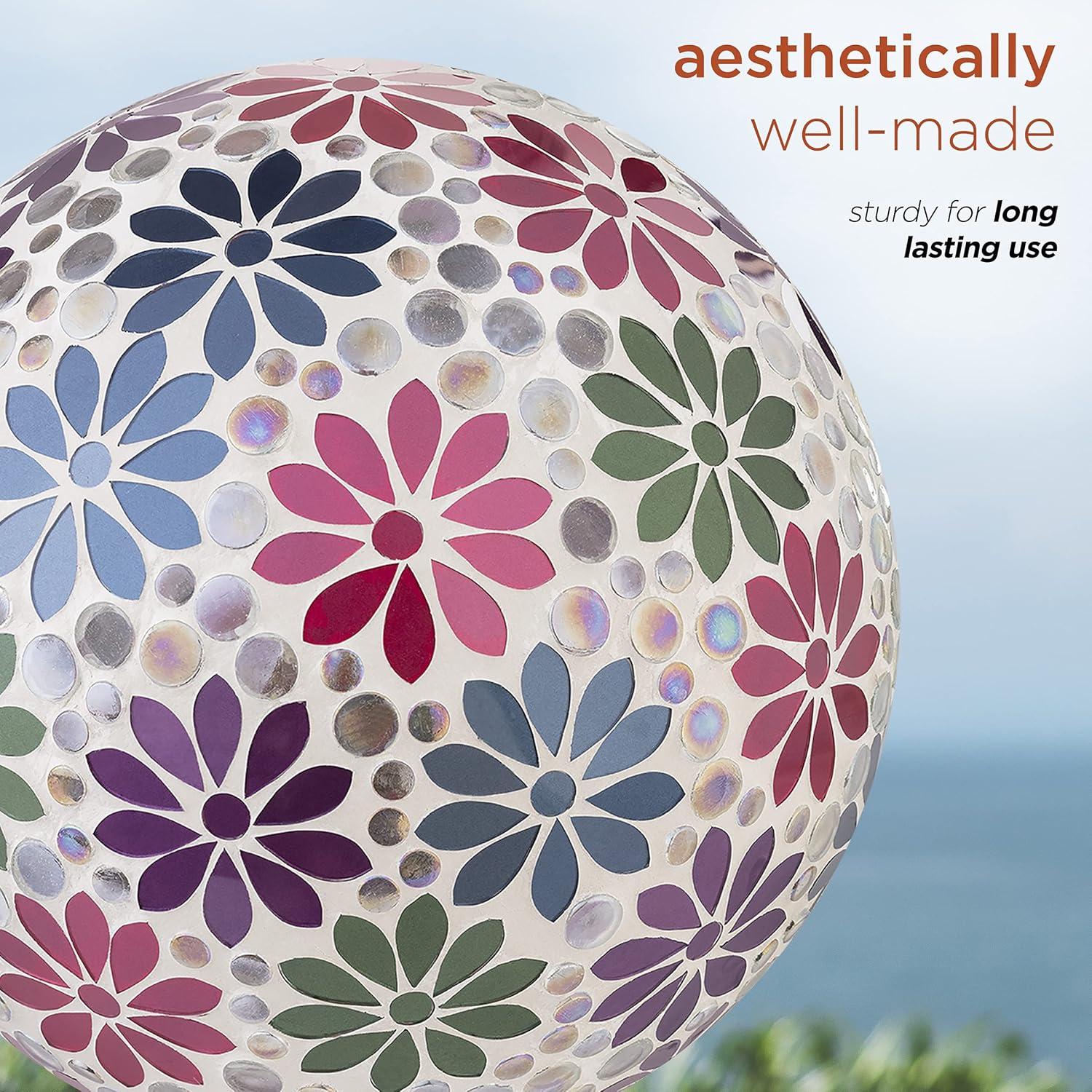 Alpine Corporation 10" Glass Mosaic Floral Gazing Globe, Multicolor