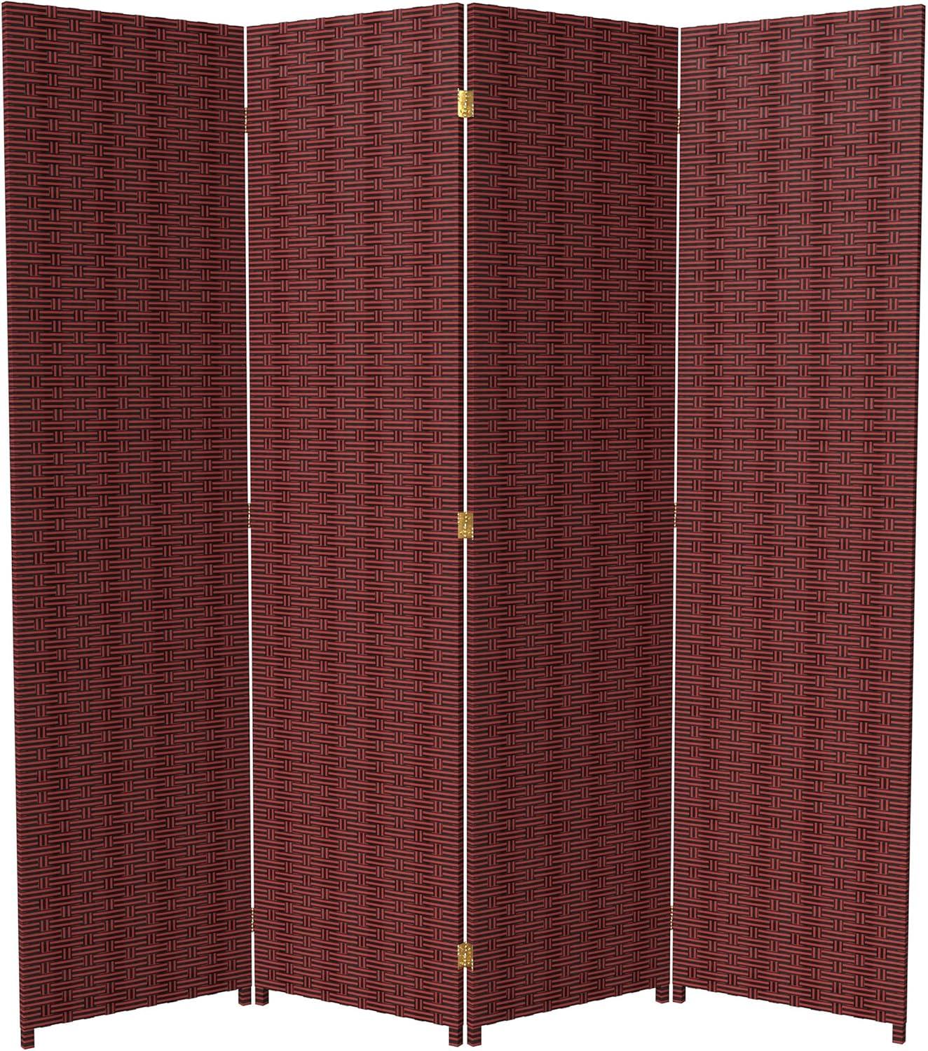 Oriental Furniture 6 ft. Tall Woven Fiber Room Divider - 4 Panel - Red/Black
