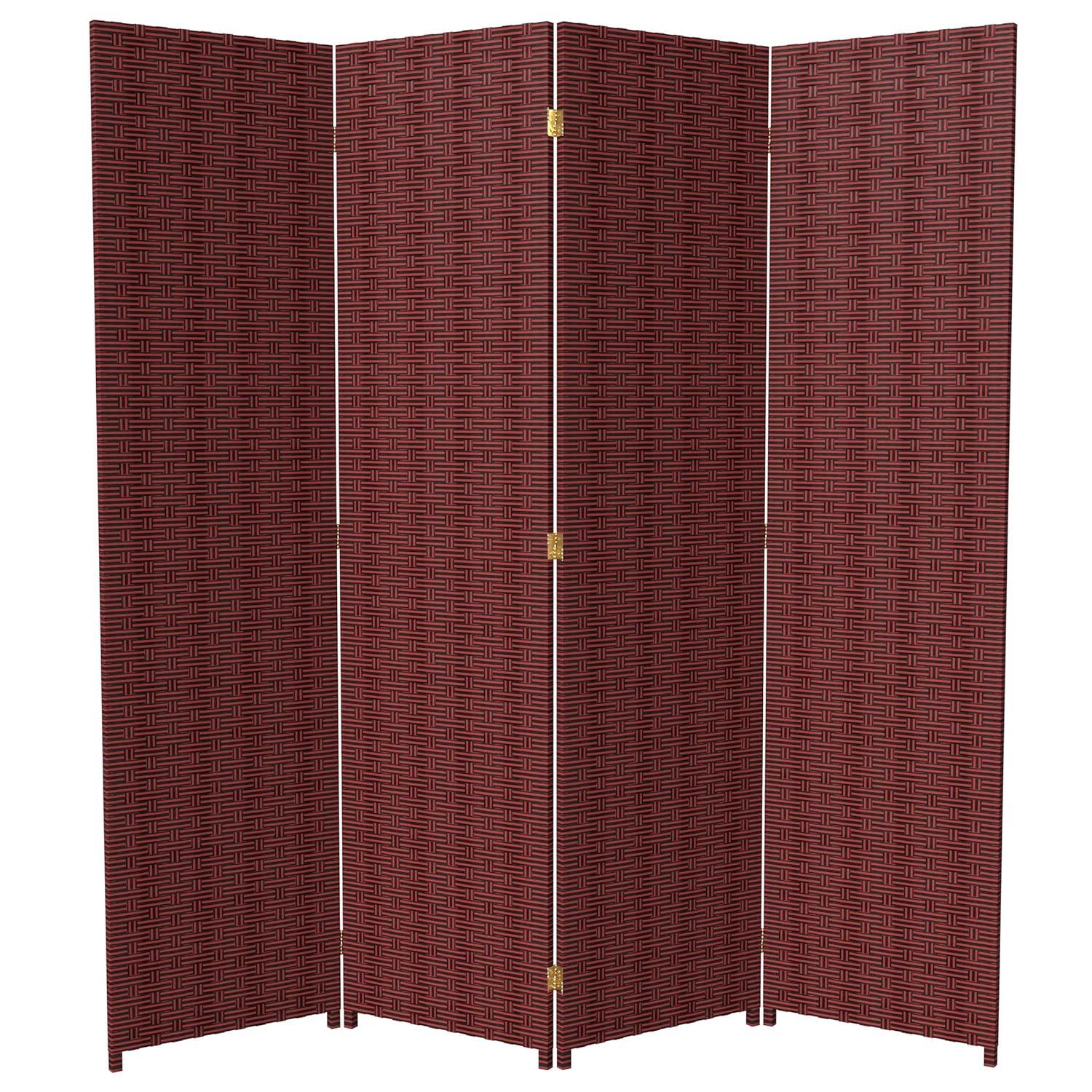 Oriental Furniture 6 ft. Tall Woven Fiber Room Divider - 4 Panel - Red/Black
