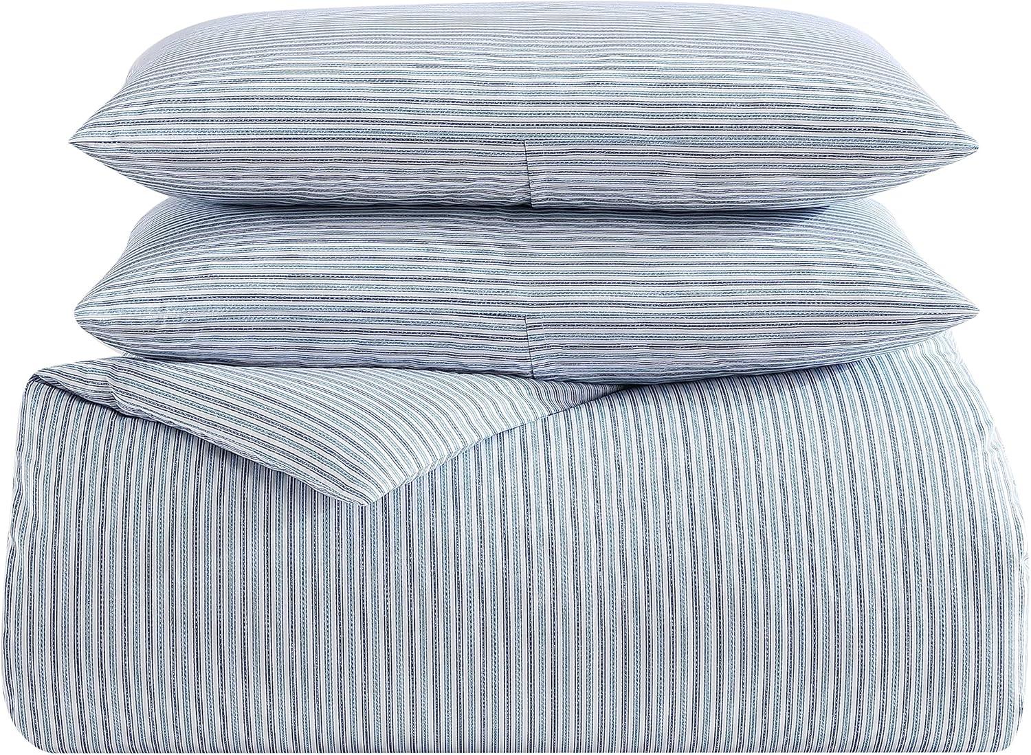 Eddie Bauer Eddie Bauer Ticking Stripe Navy Cotton Percale Duvet Cover Set