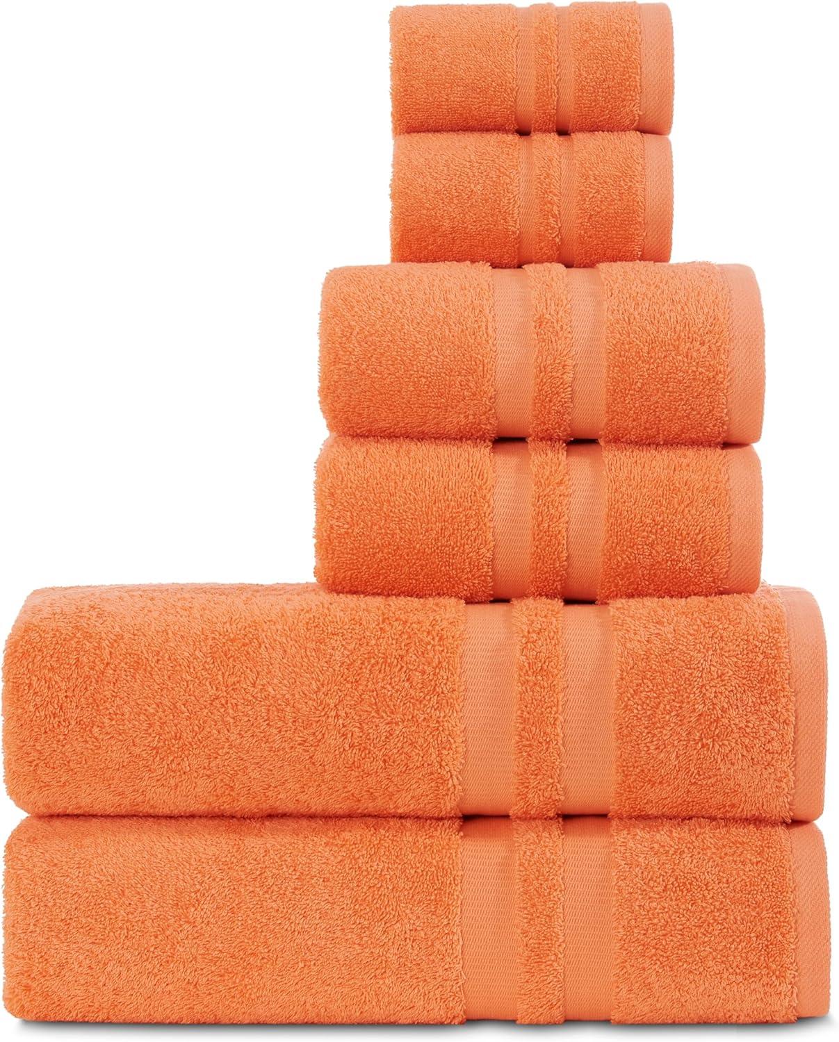 Dan River Juego de Toallas de 6 Piezas, Toalla de Baño de Algodón Suave de Secado Rápido para Gimnasio, Spa y Baño - Naranja