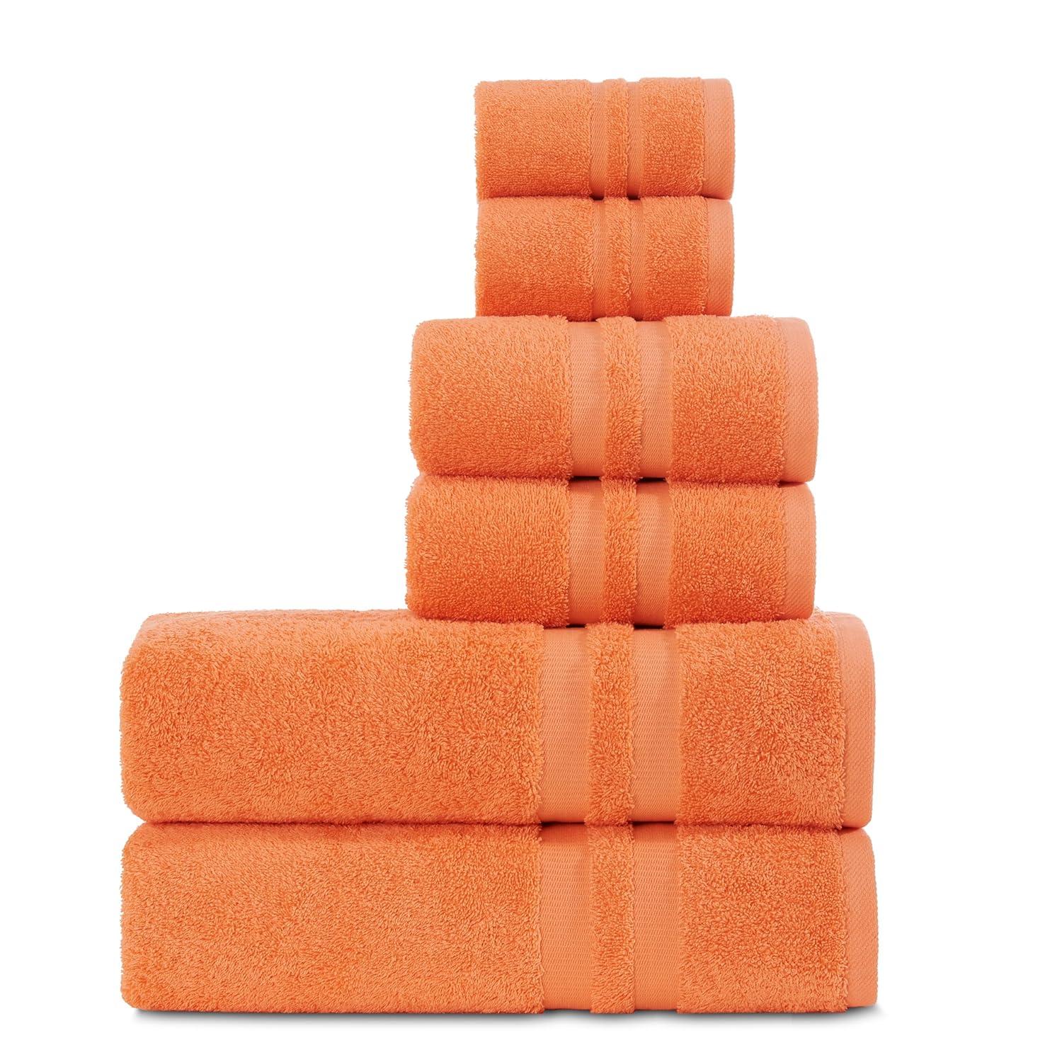 Dan River Juego de Toallas de 6 Piezas, Toalla de Baño de Algodón Suave de Secado Rápido para Gimnasio, Spa y Baño - Naranja