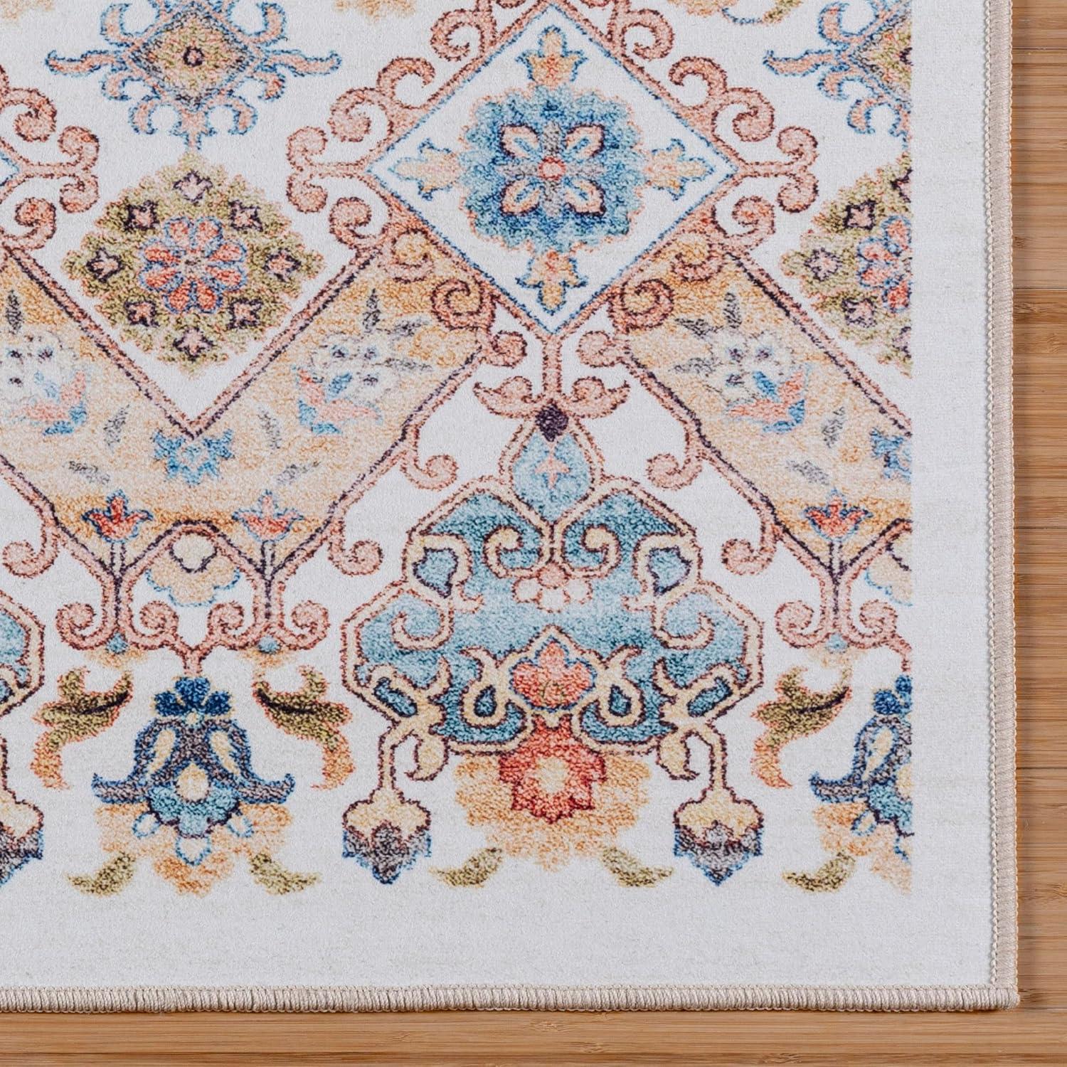 Gertmenian Crystal Print Tanis Ivory Tan Polyester Washable Moroccan Bohemian Area Rug