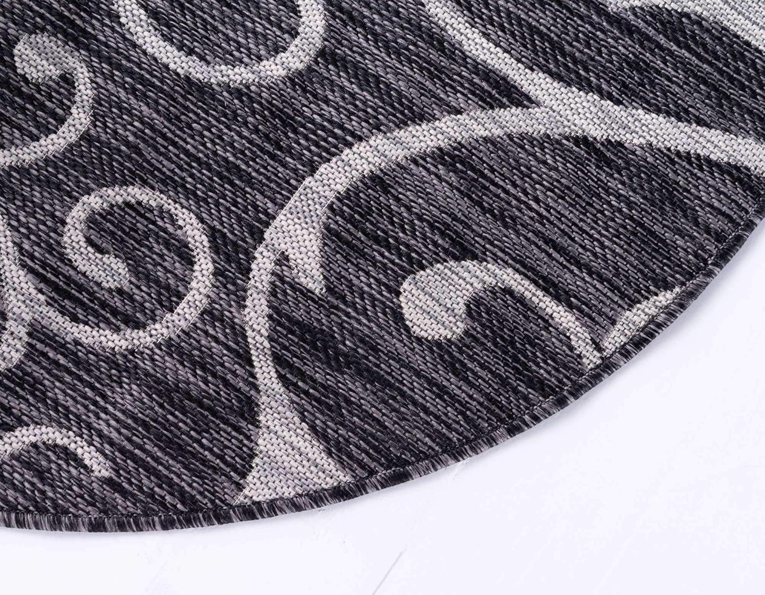 Unique Loom 4' 0 x 4' 0 Round Indoor/Outdoor Botanical Charcoal Gray Area Rug