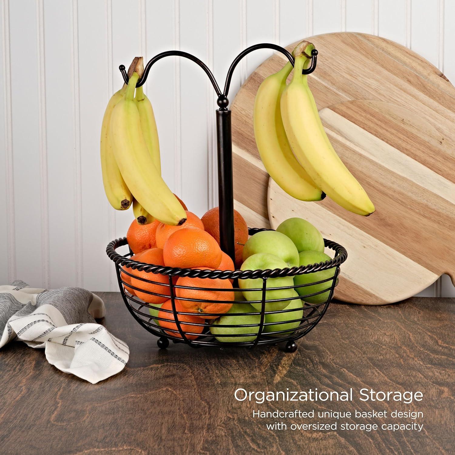 Black Iron Rope Design Fruit Basket with Double Banana Hook