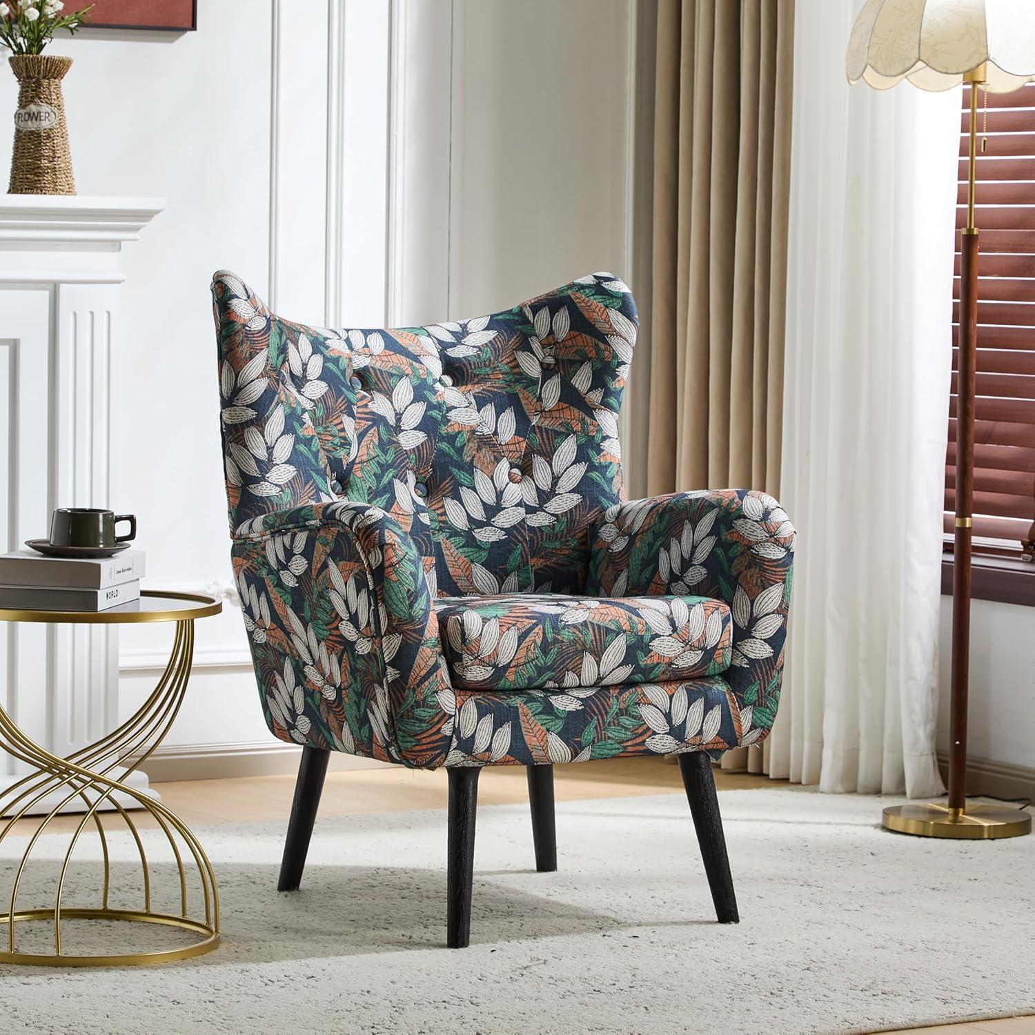 Christopher Knight Home Faschia Mid Century Modern Accent Chair, Fabric Living Room Lounge Chair, Home Office Upholstered Single Sofa, Comfy Reading Chair for Bed Room, Multicolor Floral Print