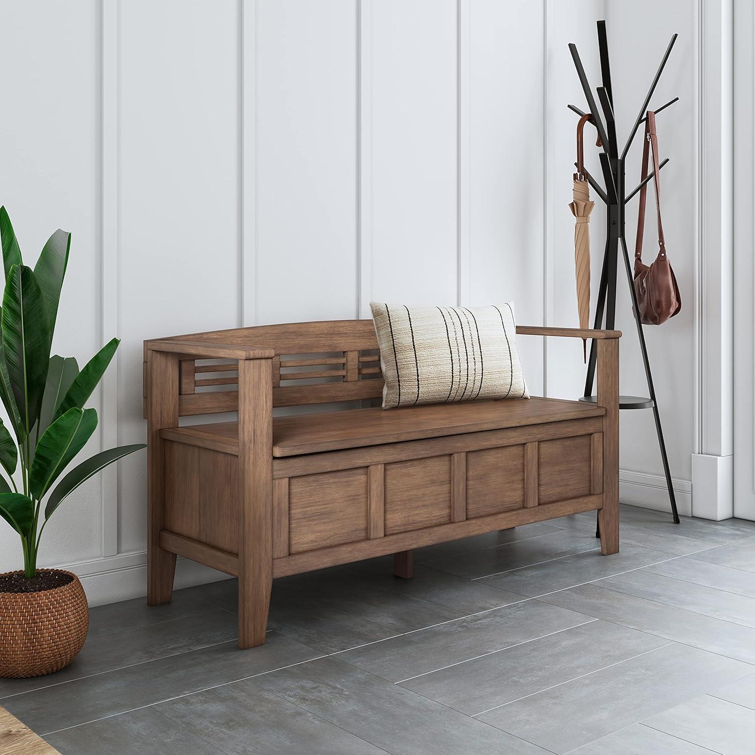 Simpli Home Adams Solid Wood Entryway Lift Top Storage Bench