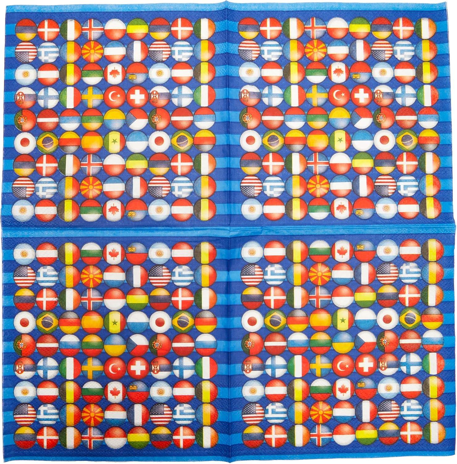 Blue Panda 100 Pack International Flag Disposable Paper Napkins 6.5" Party Supplies
