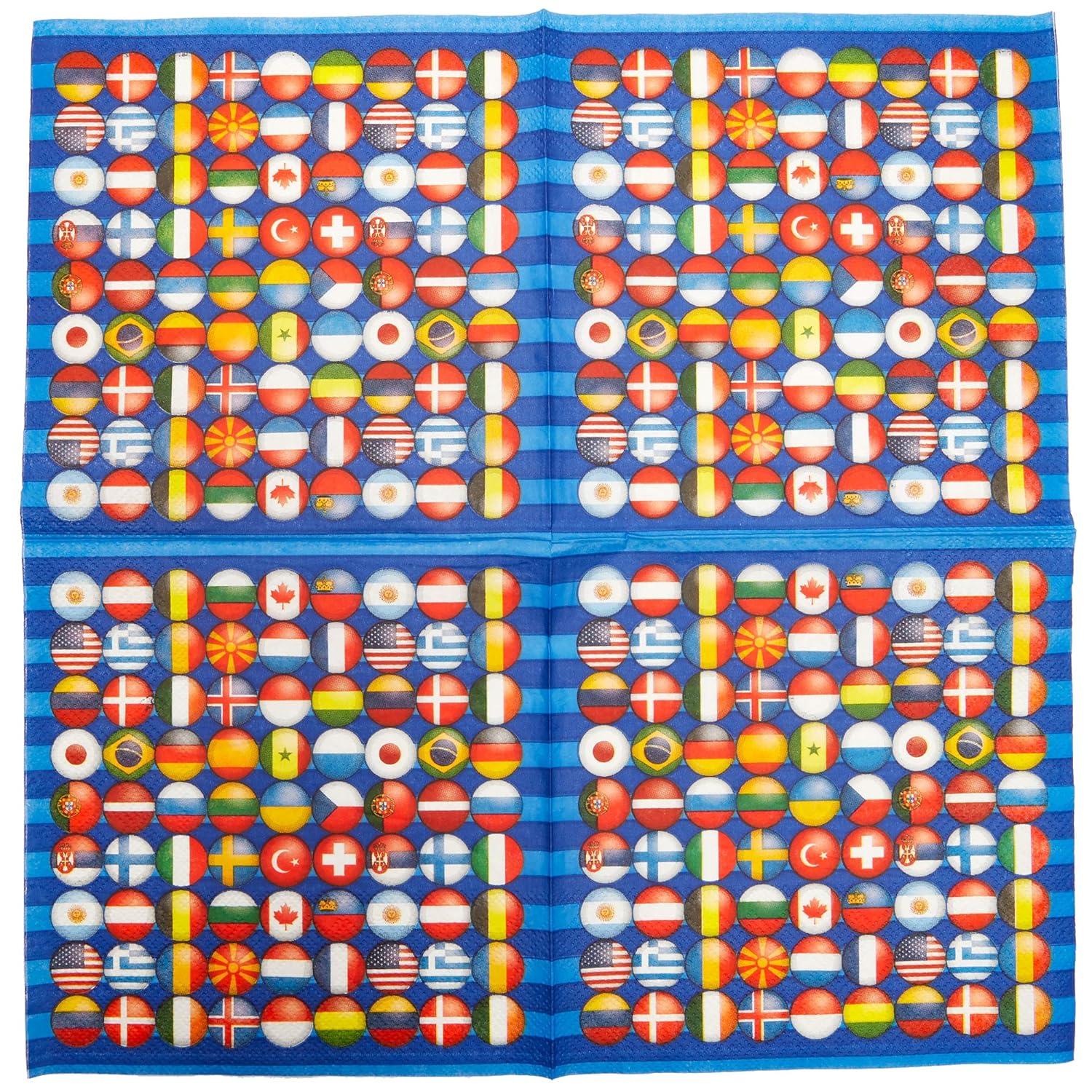 Blue Panda 100 Pack International Flag Disposable Paper Napkins 6.5" Party Supplies