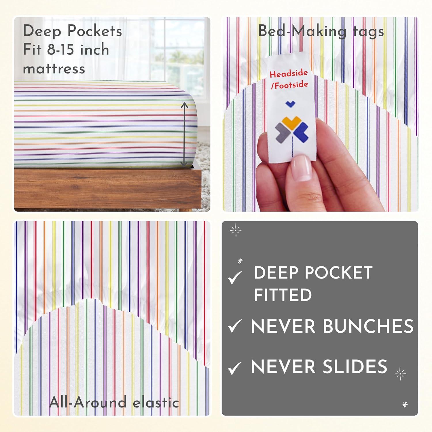 California Design Den Rainbow Stripe Twin Bed Sheets Set for College Dorms, Kids & Adults, Soft 100% Cotton