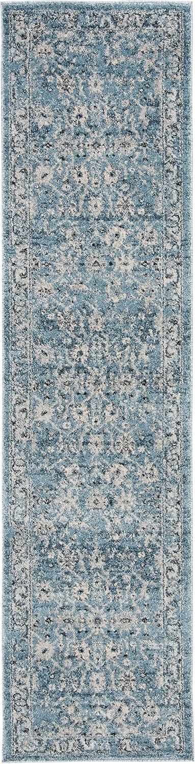 Charleston Vintage-Inspired Navy & Light Grey Synthetic Area Rug - 2' x 8'