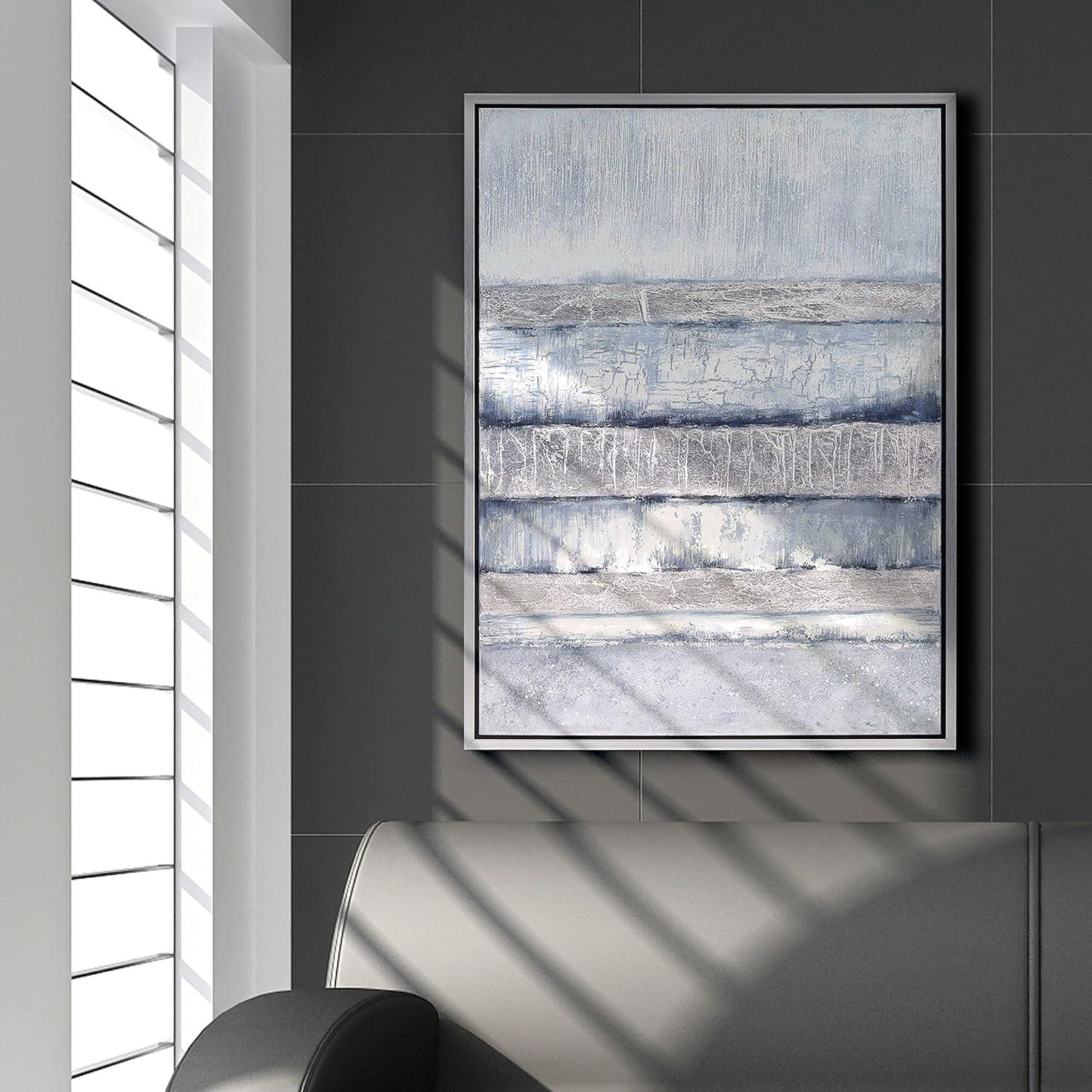 Winter Steps Blue and Grey Abstract Hand Painted Canvas with Champagne Frame