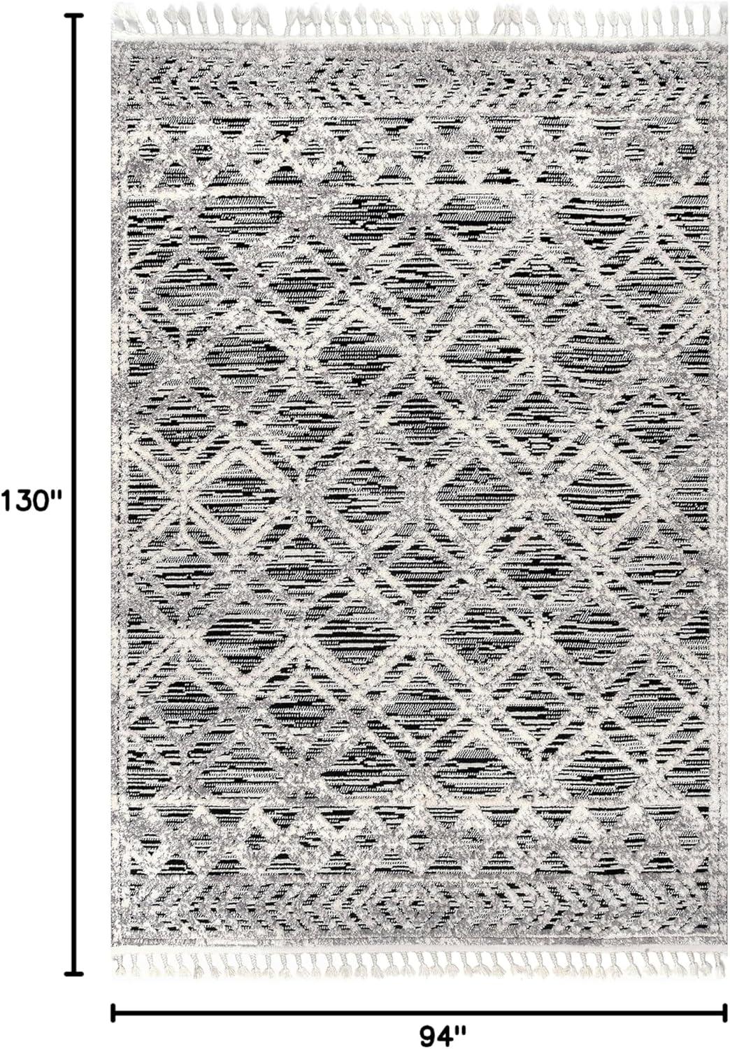 Nuloom 8x11 Ansley Moroccan Tassel Indoor Area Rug, Grey, High-Low Textured Bohemian Design, Plush High Pile, Stain Resistant, Bedroom, Living Room