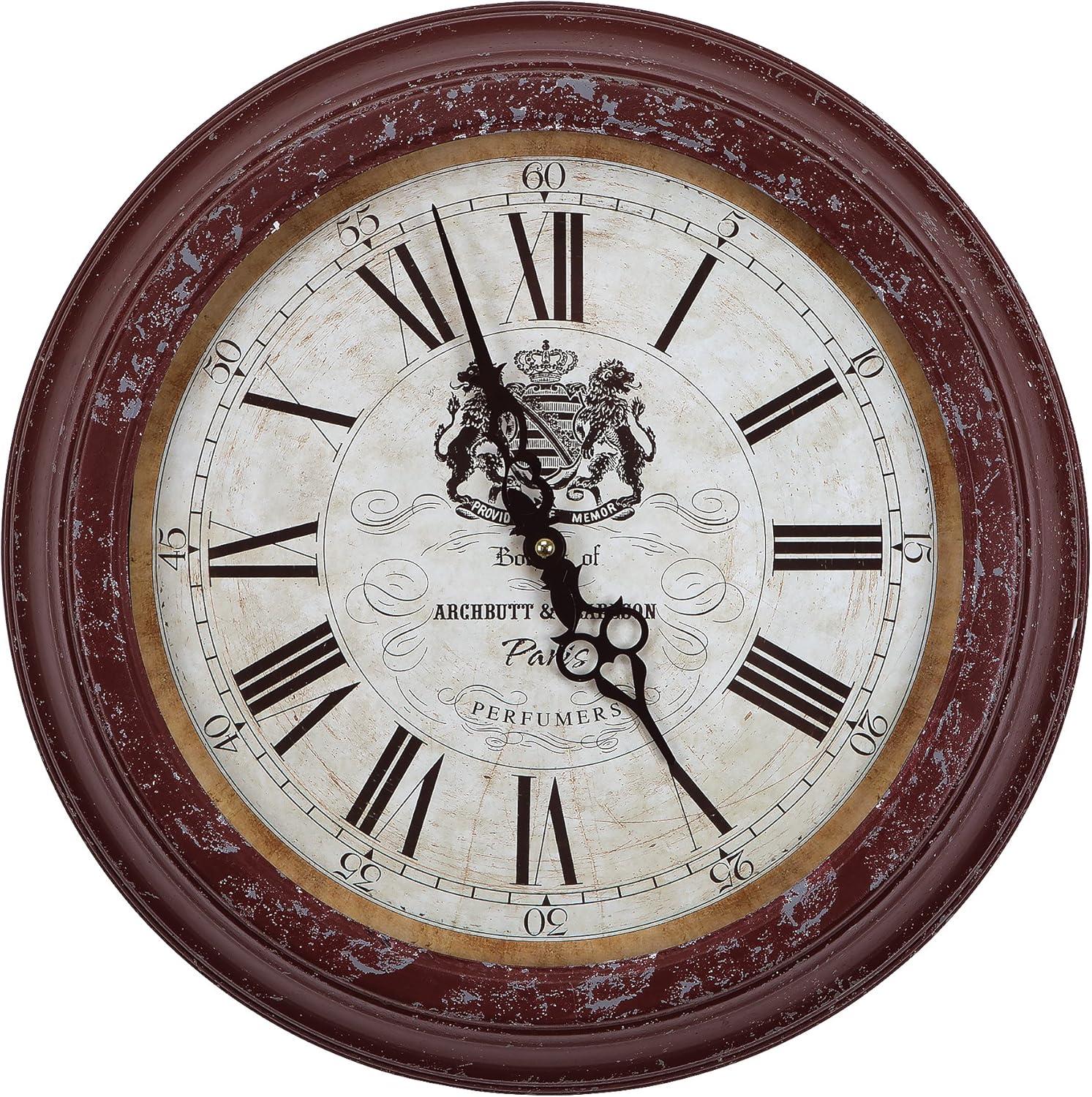 Yosemite Distressed Red Iron Round Wall Clock with Roman Numerals