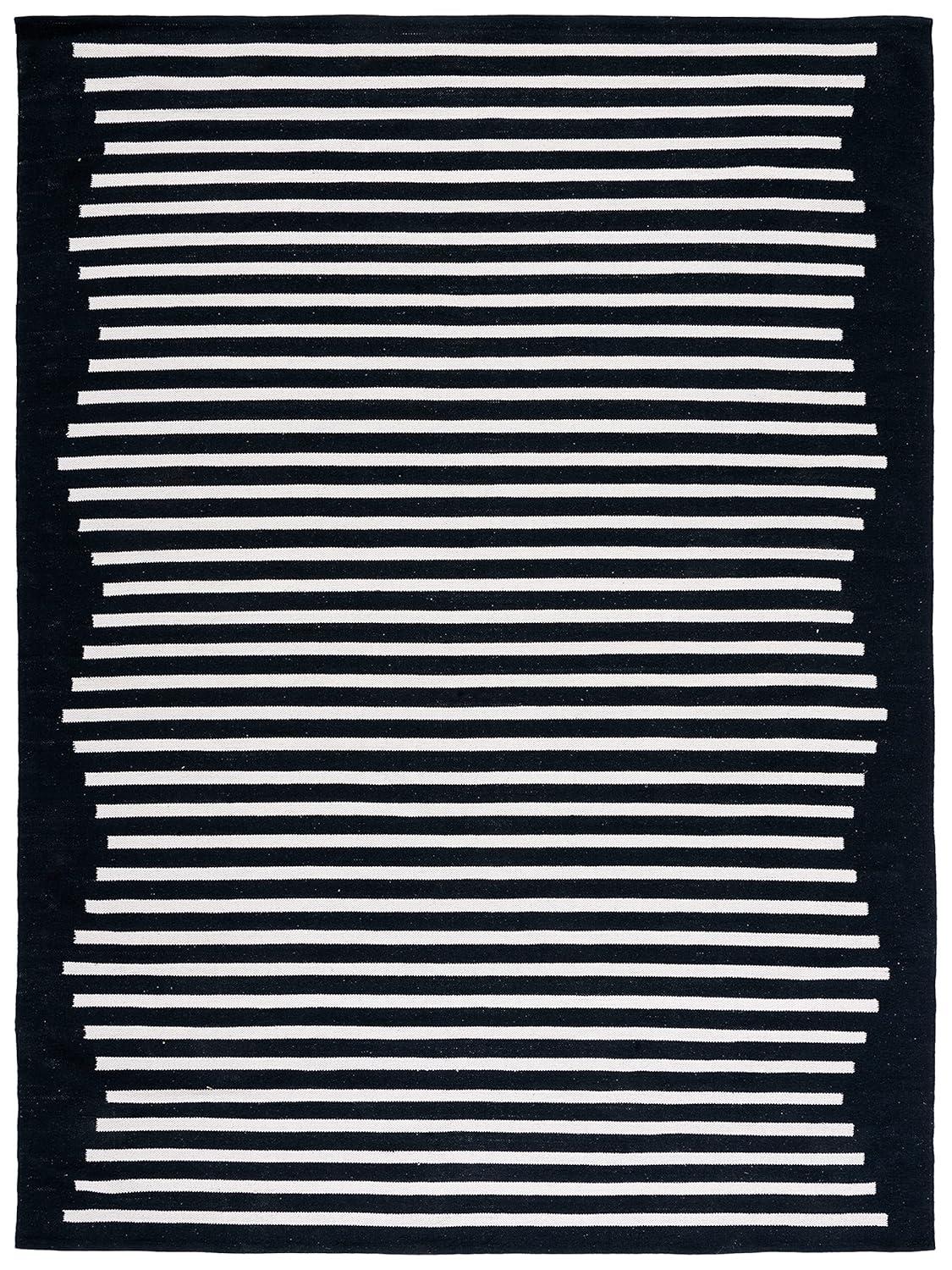 SAFAVIEH Montauk Amadine Striped Cotton Area Rug, Black/Ivory, 9' x 12'