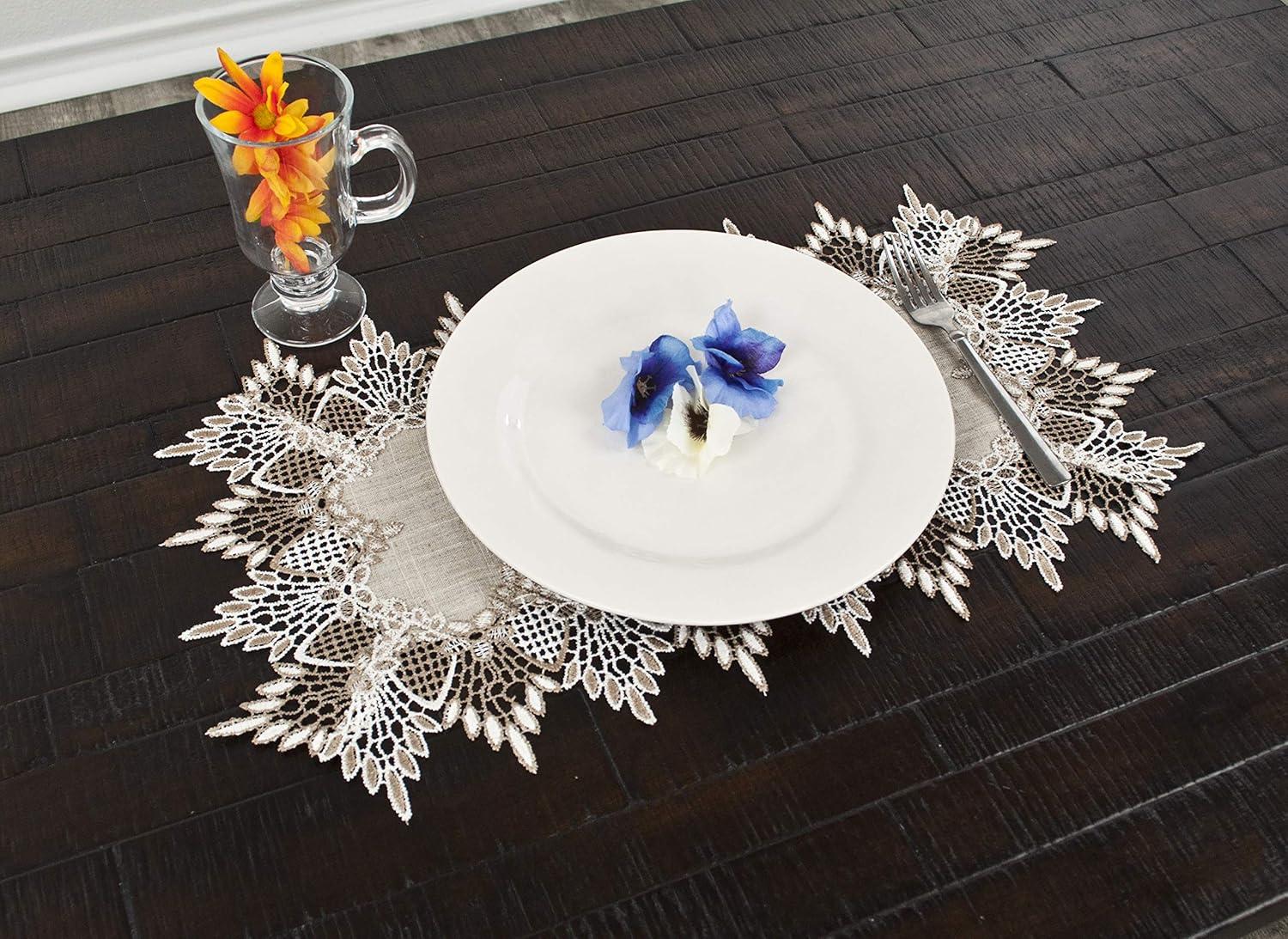 Two Lace Placemats 13W x 20L Neutral Earth Tones Placemats, Dresser Scarf, Coffee Table Runners, End Table Doilies, Set of 2