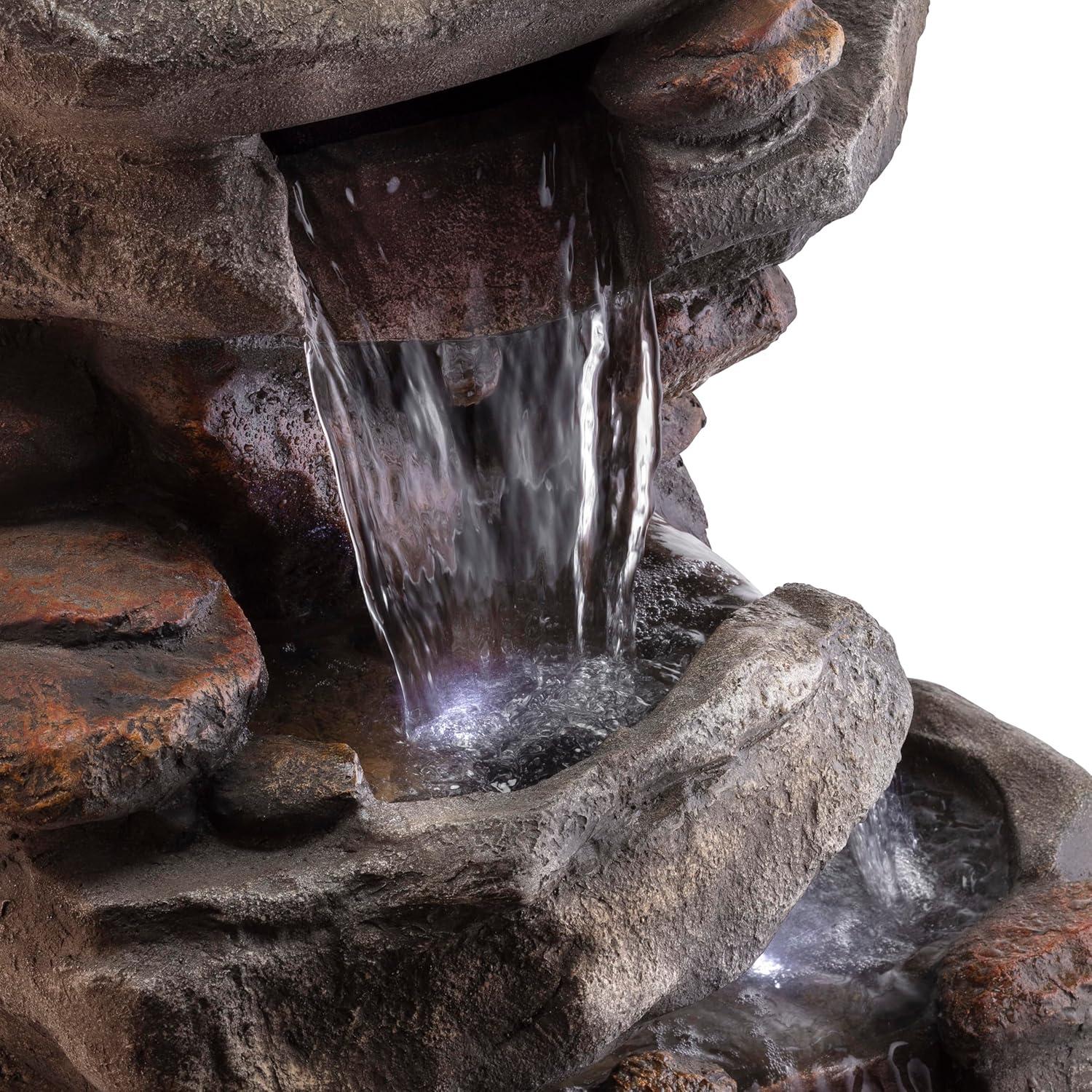 Gray Polystone Rock Waterfall Fountain with LED Light