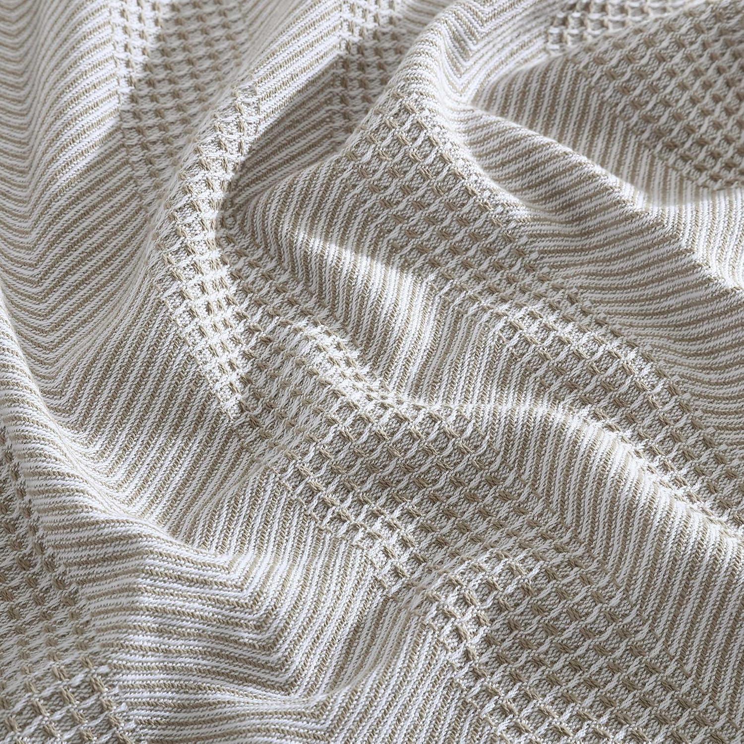 Light Brown Chevron Knitted Cotton Twin Blanket