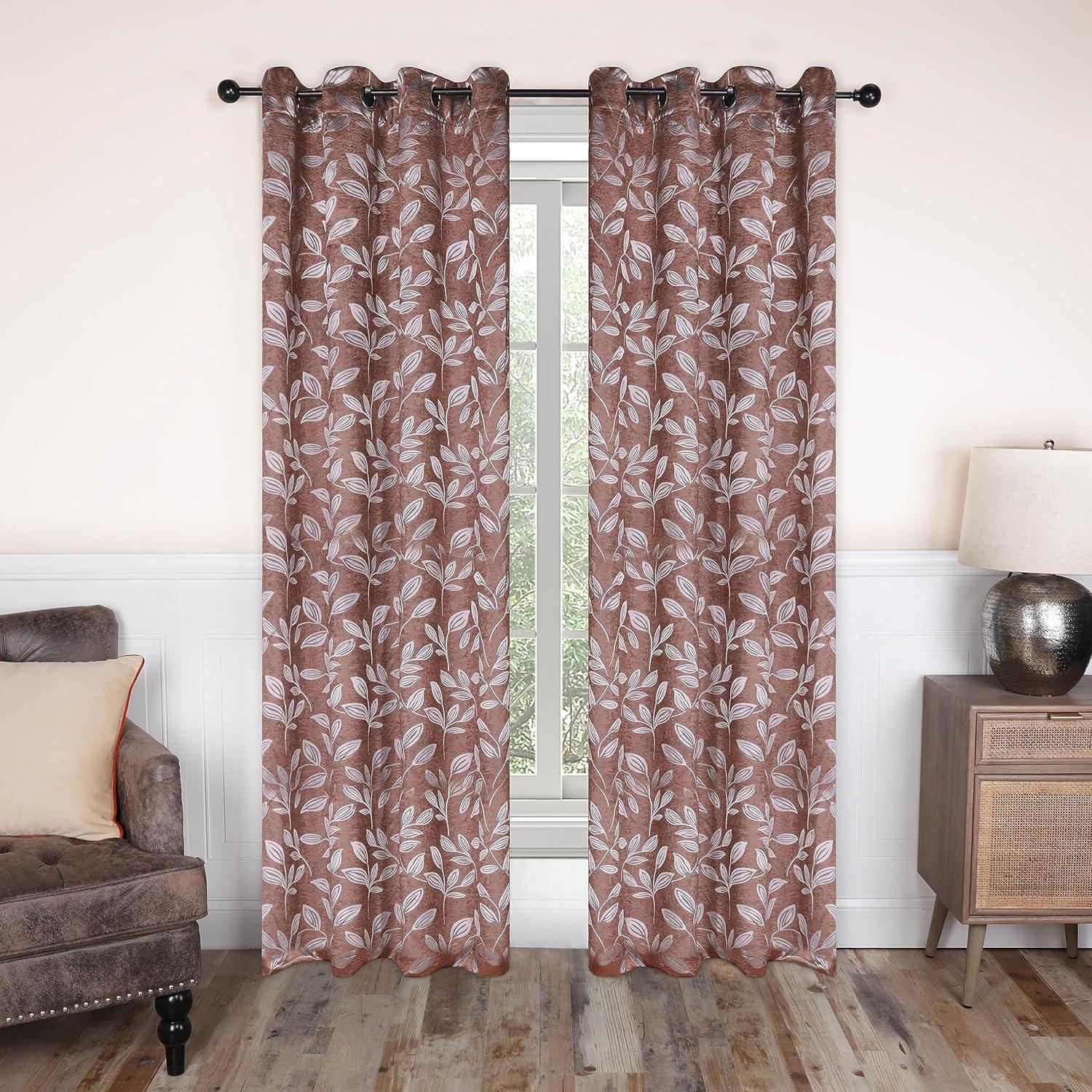 Copper Leaves Blackout Grommet Curtains, 52" x 108"