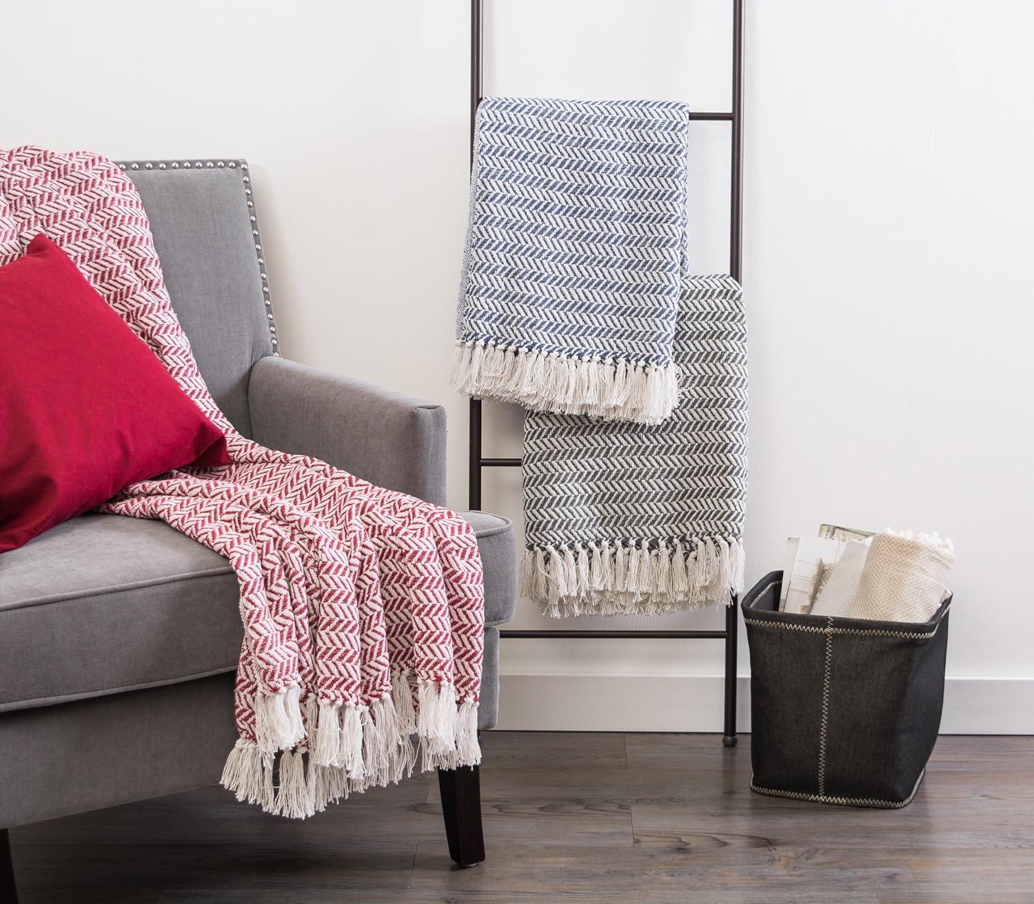 French Blue Herringbone Chevron Throw