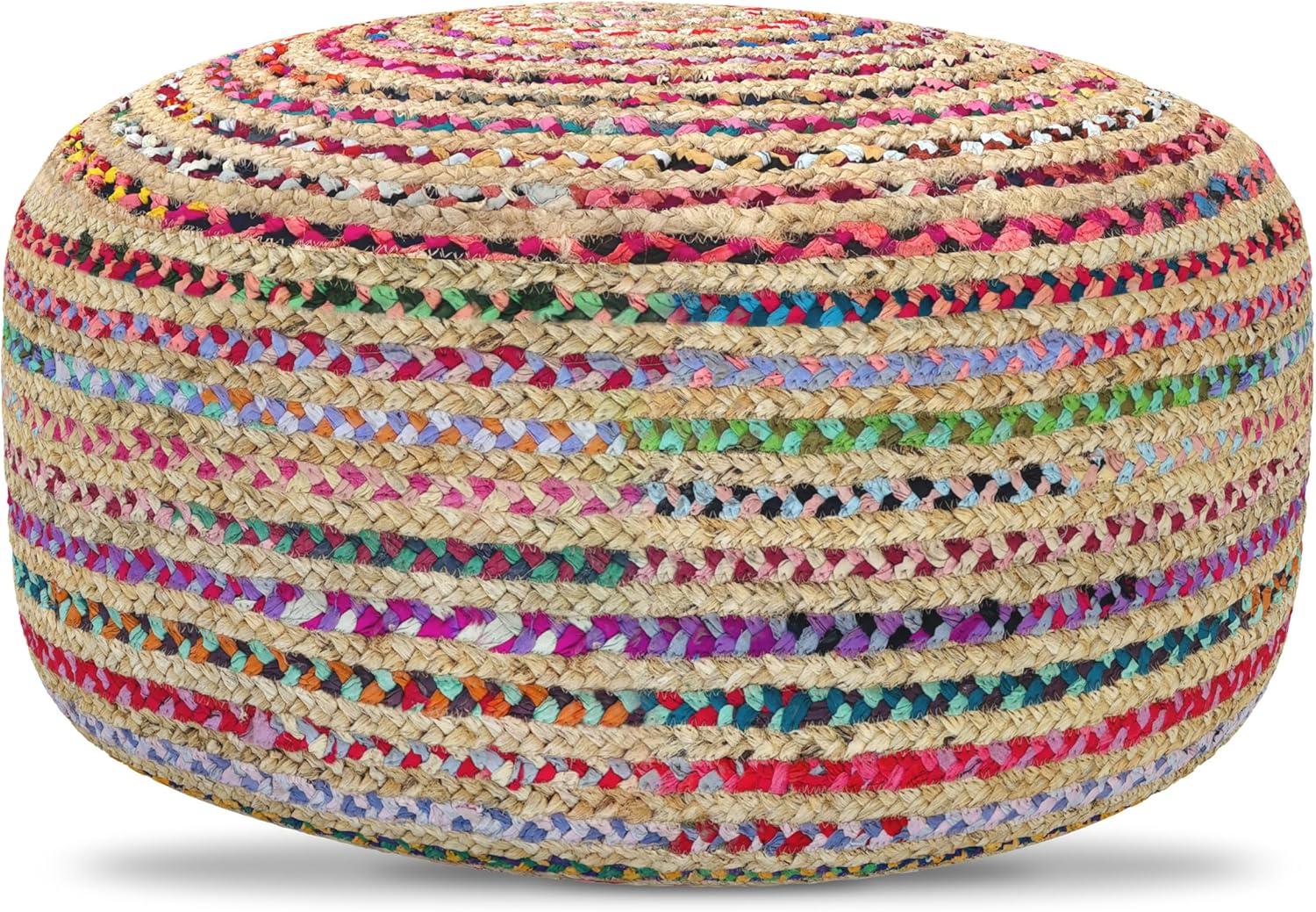 Margo Boho Contemporary Round Large Pouf in Multi Color