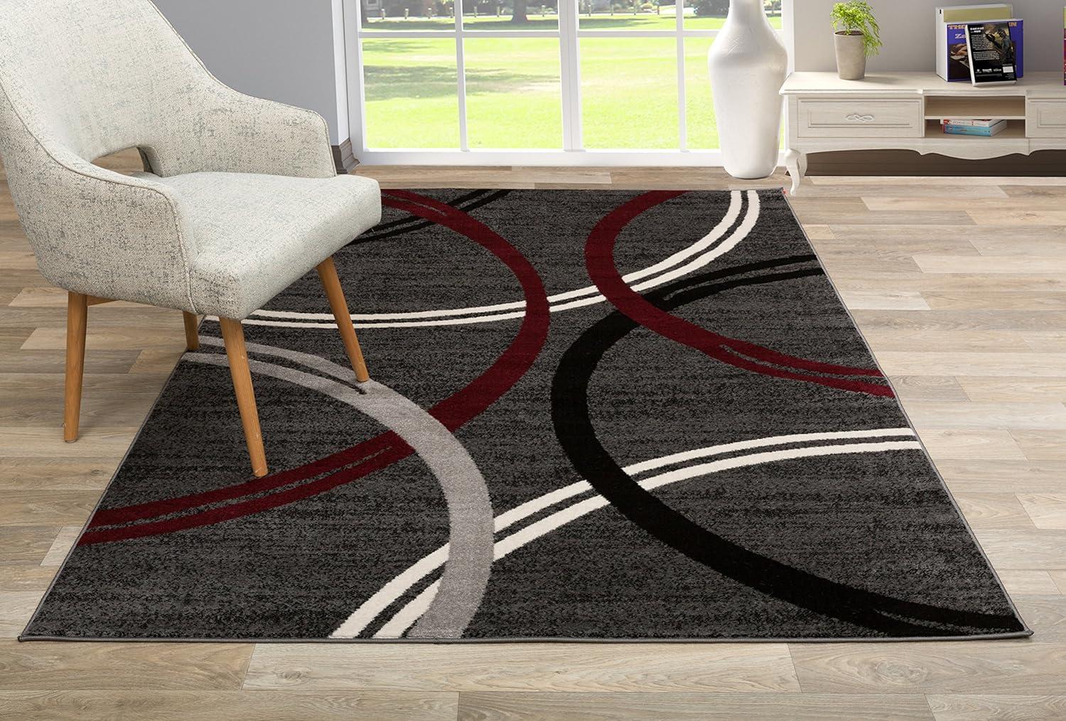 Abstract Red Swirls Easy-Care Synthetic Area Rug 5'3" x 7'3"