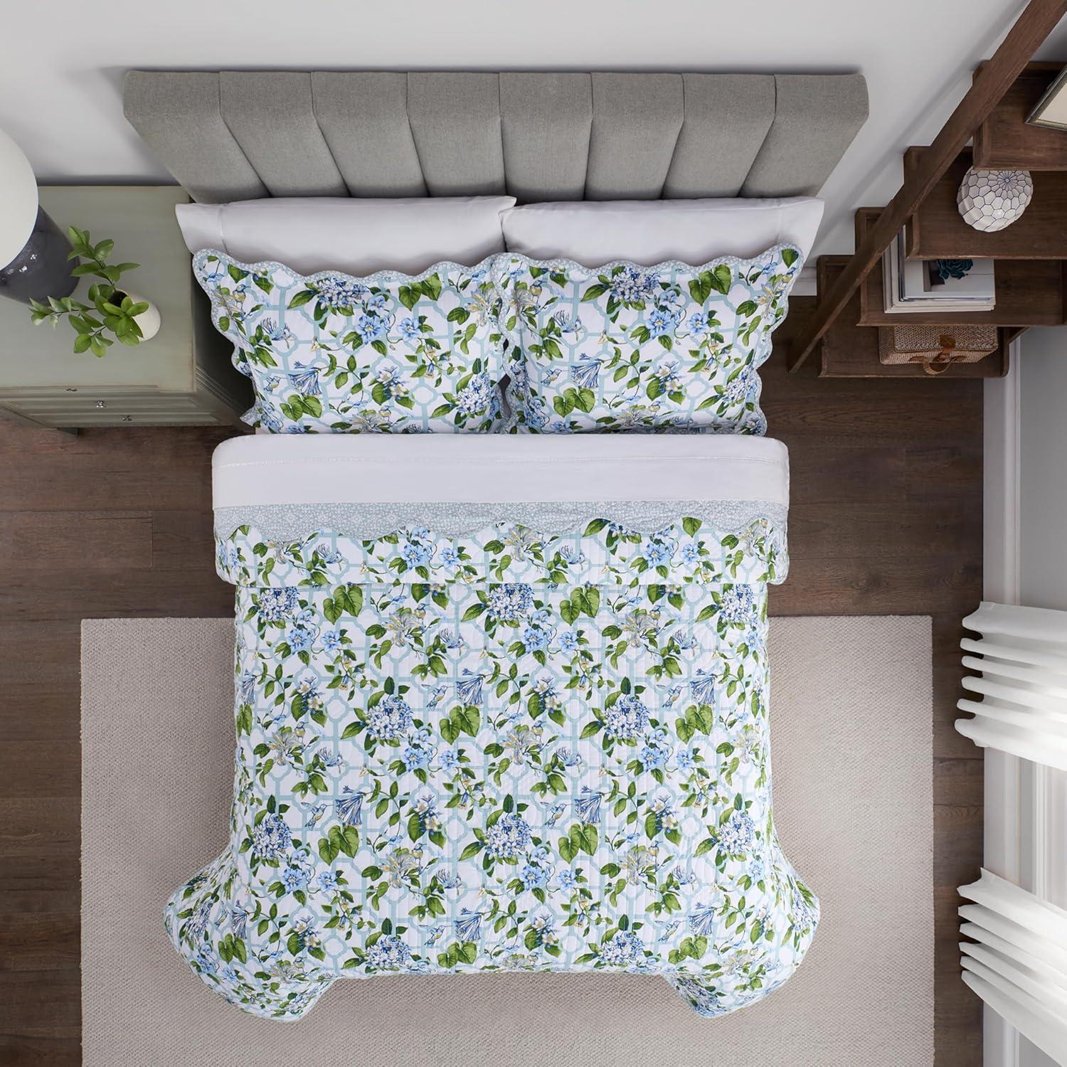 Waverly 3pc Queen Treillage Trellis Printed Comforter Set Blue: All Ages, Cotton Fill, Machine Washable