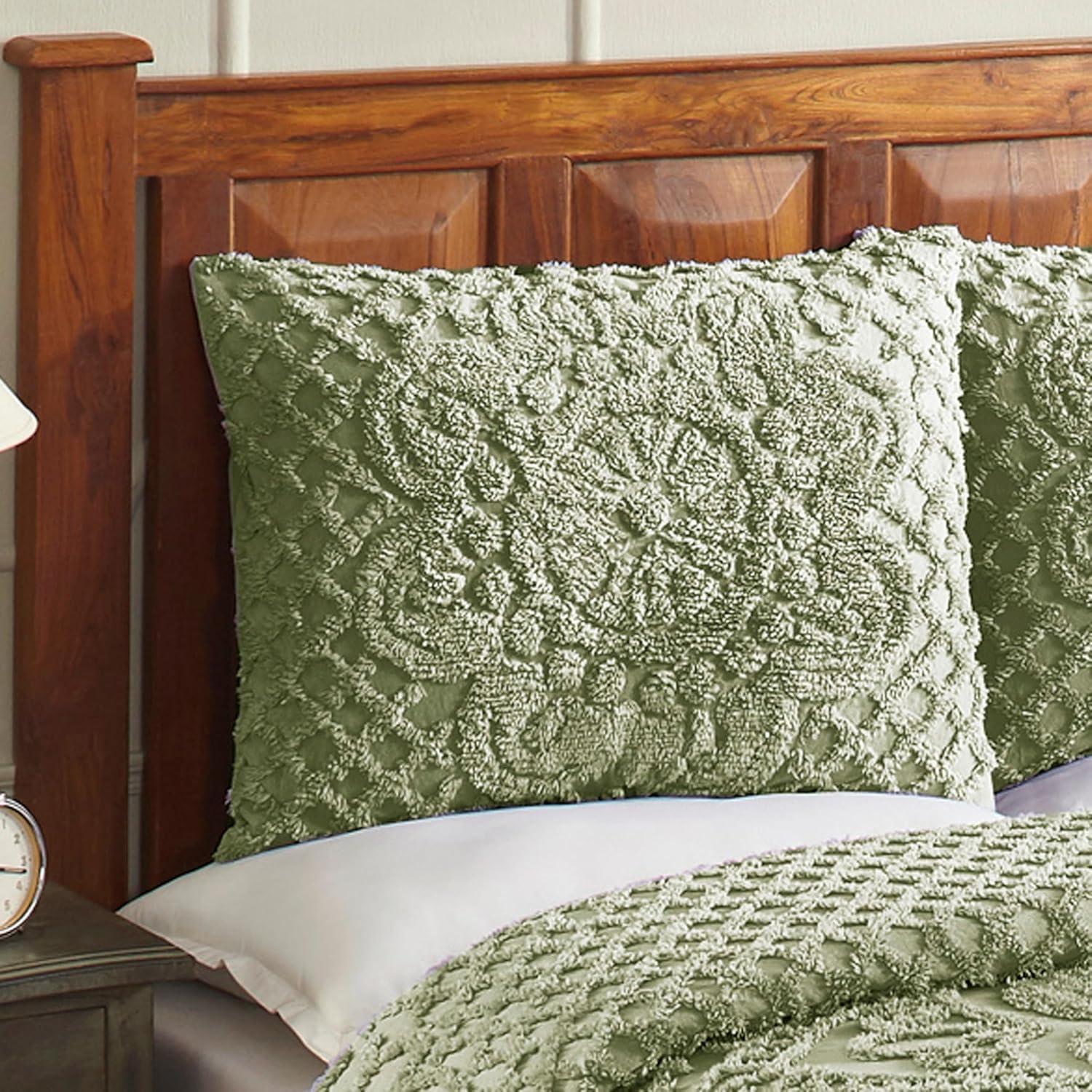 Better Trends 3 Piece Bedspread Set 100% Chenille Queen Bedding Set Soft and Breathable Machine Washable (Sage) Trevor Collection
