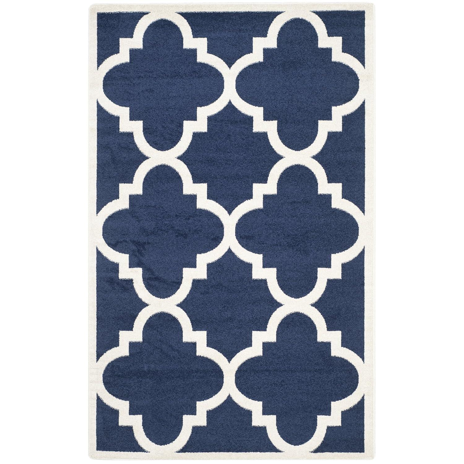 Amherst AMT423 Power Loomed Indoor Area Rug - Navy/Beige - 9'x12' - Safavieh