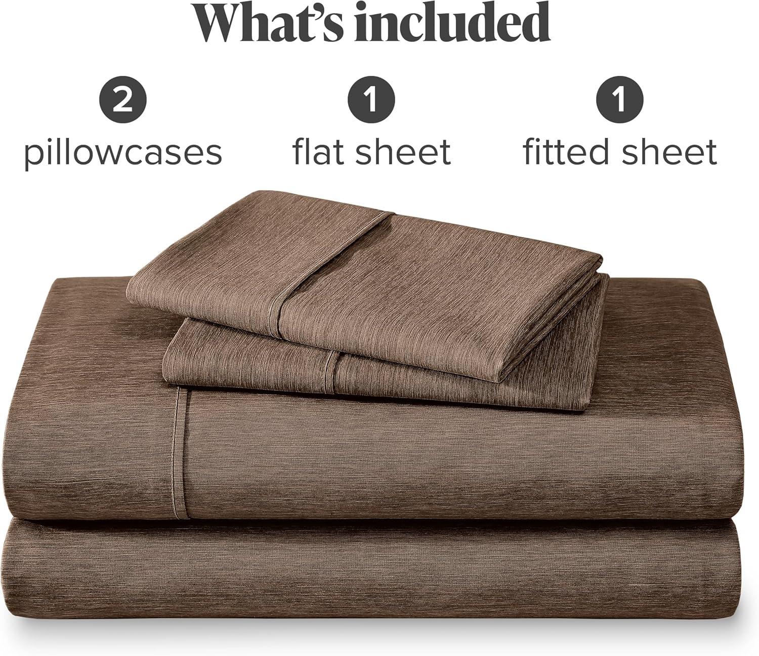 Bare Home Premium 1800 Collection 4-Piece Bed Sheet Set, Queen, Heathered Taupe