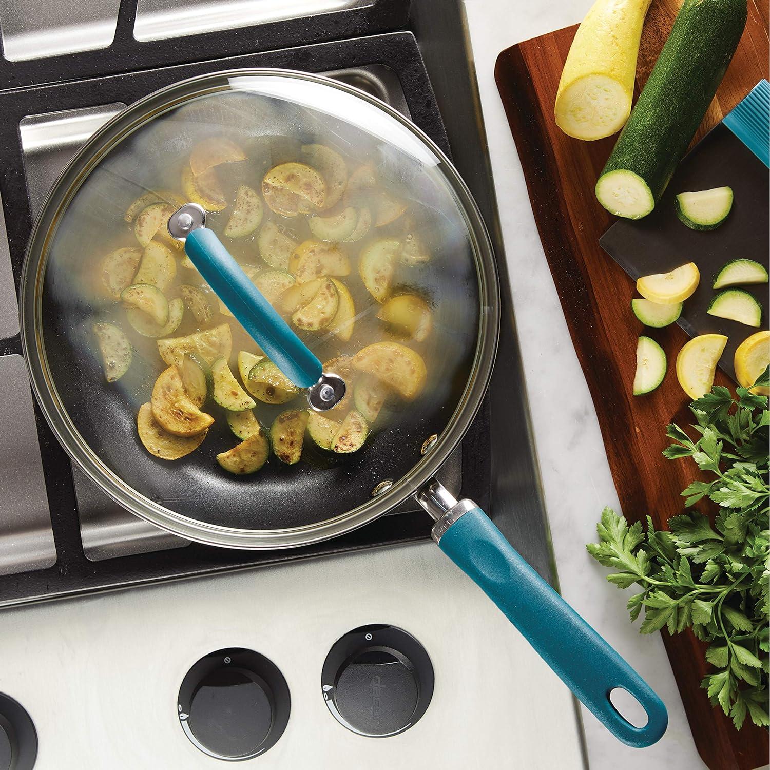 10.25" Gray Aluminum Nonstick Deep Fry Pan with Teal Handles