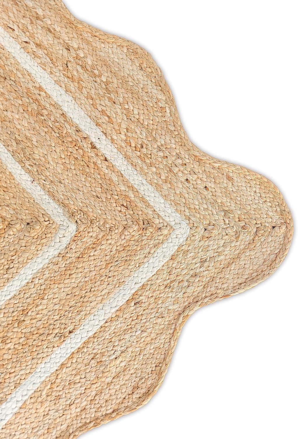 Weaving Village Wave Scalloped Natural Jute Rug Boho Jute Rug Entryway Runner Rug Farmhouse Scallop Rug, Off White (2'x3')