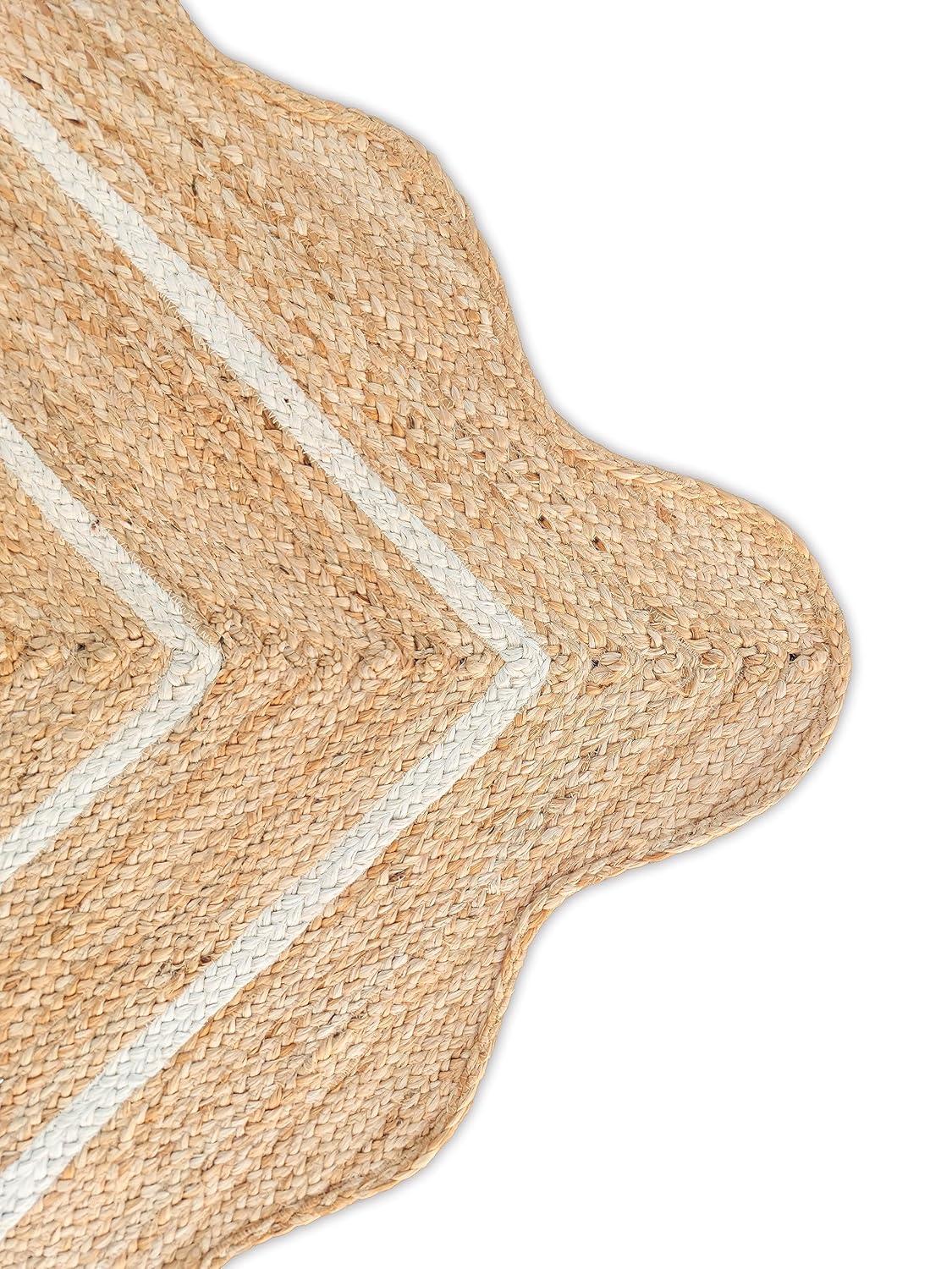 Weaving Village Wave Scalloped Natural Jute Rug Boho Jute Rug Entryway Runner Rug Farmhouse Scallop Rug, Off White (2'x6')