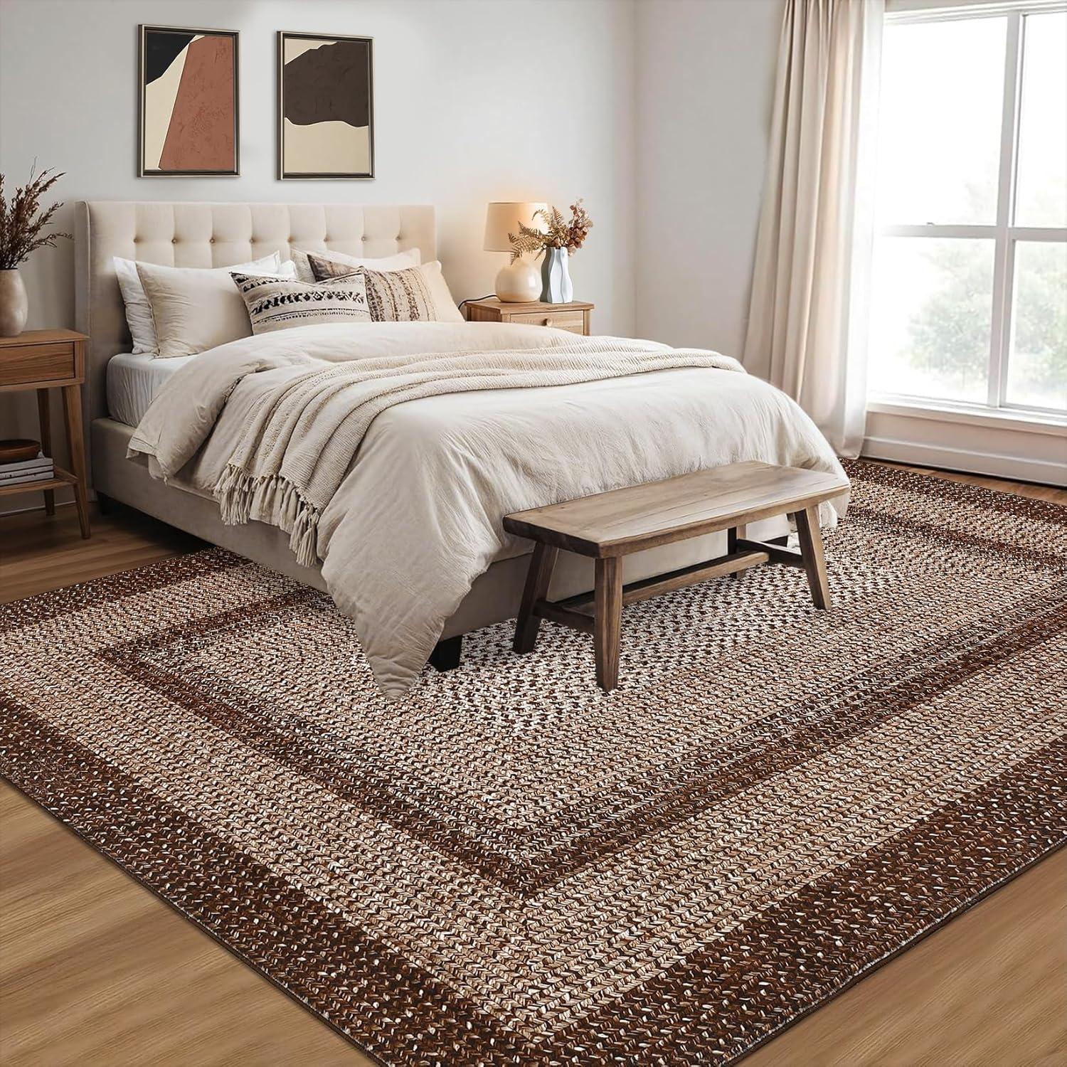 Bungalow Rose 8X10 Braided Print Area Rug Washable Rug