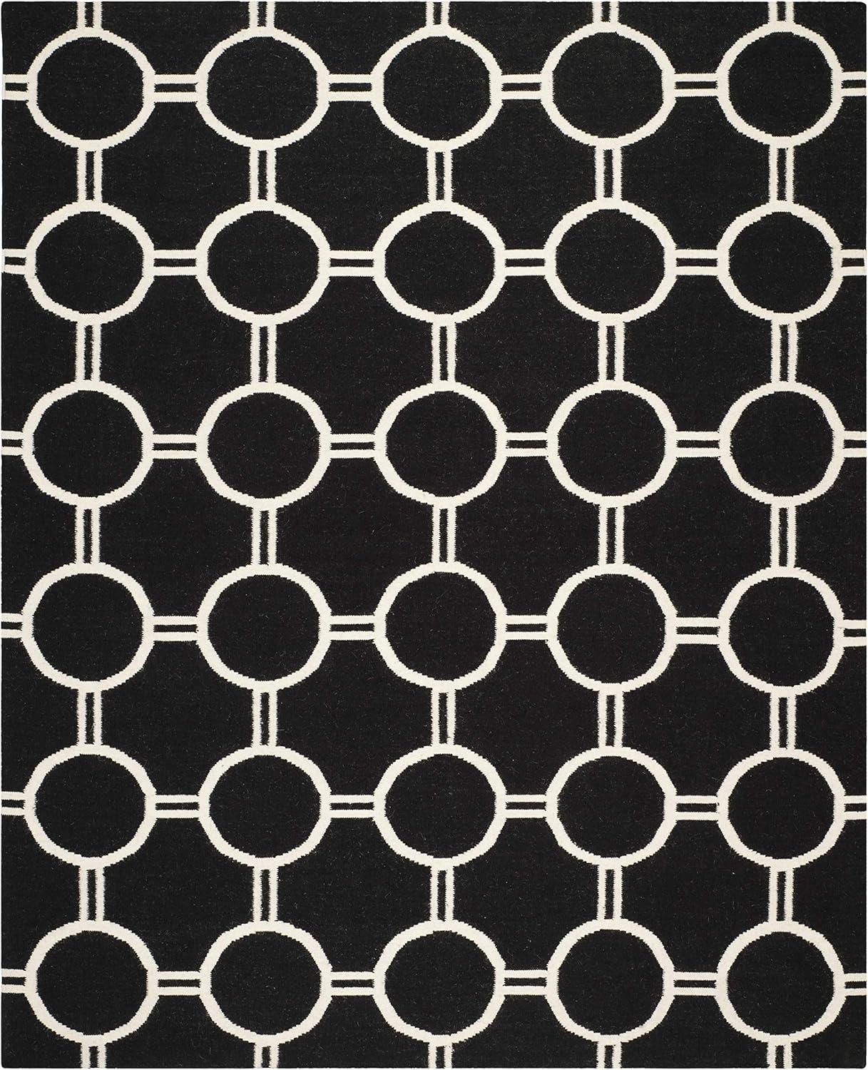 SAFAVIEH Dhurrie Sloane Geometric Circles Wool Area Rug, Black/Ivory, 9' x 12'